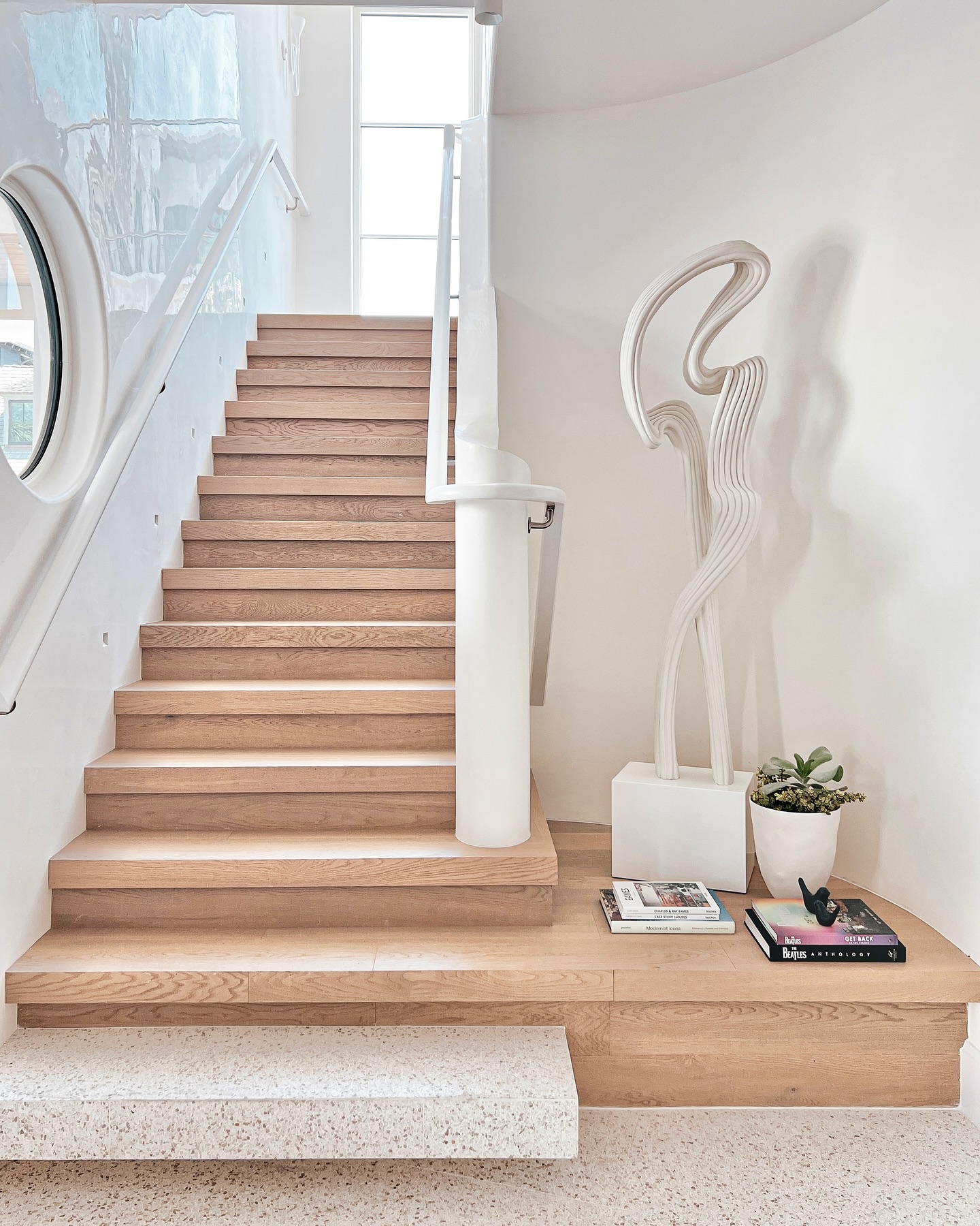 13. the Interlocking Zigzag Of Charcoal and White on Oak Steps