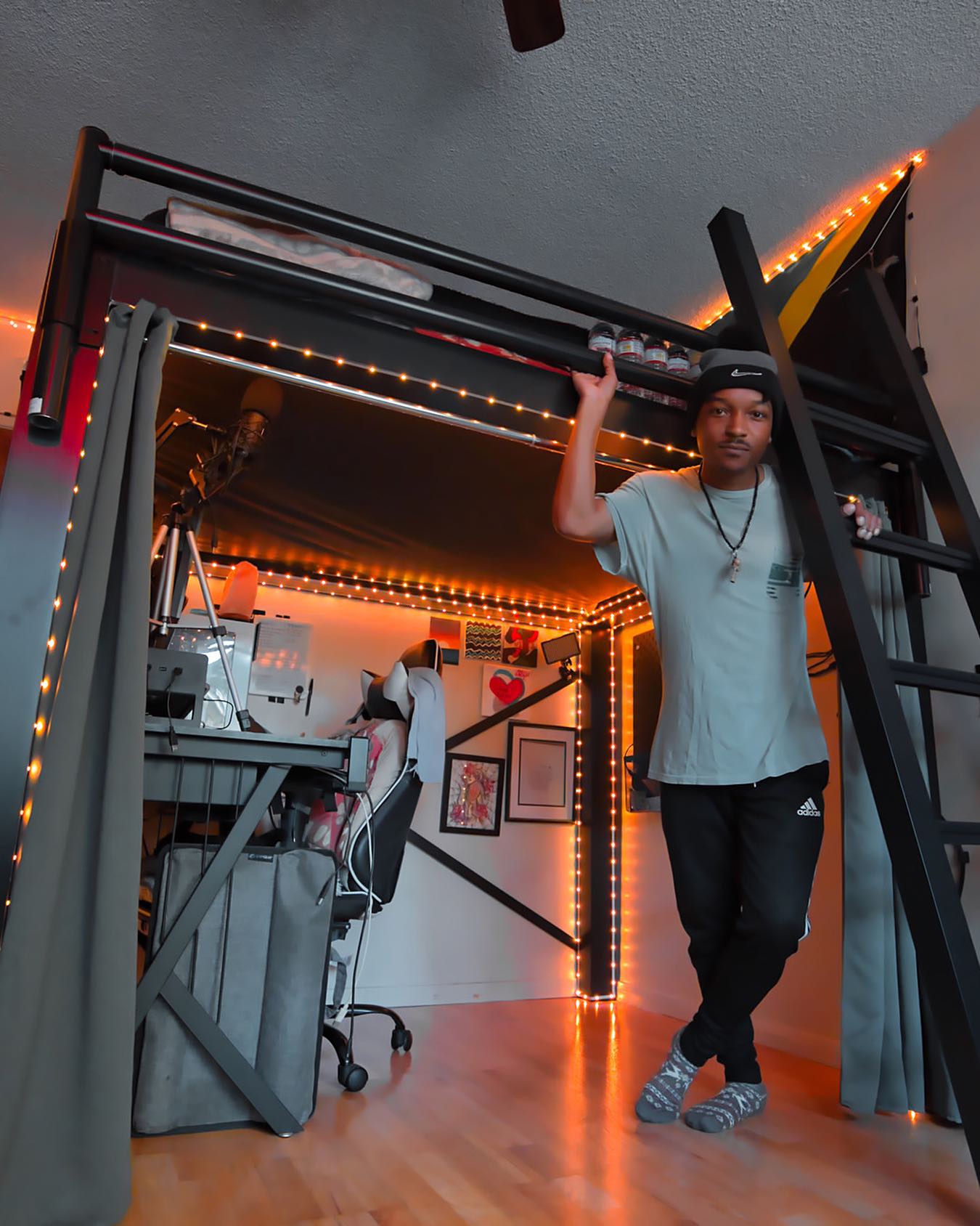 21. a Canopy Of Twinkling Lights Over a Cozy Wooden Loft Bed