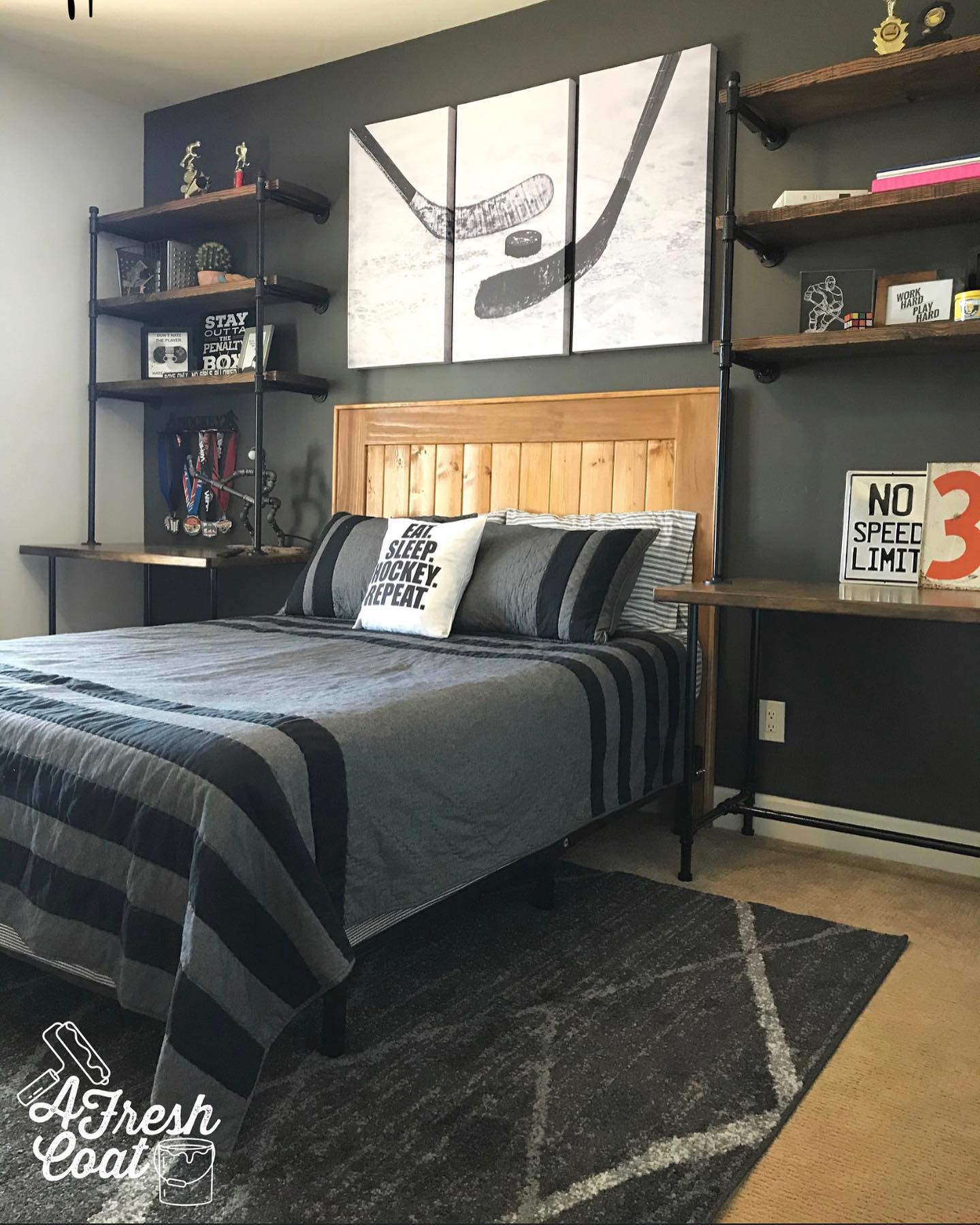 1. the Skateboard Deck Wall Art and Neon Green Accents Bedroom