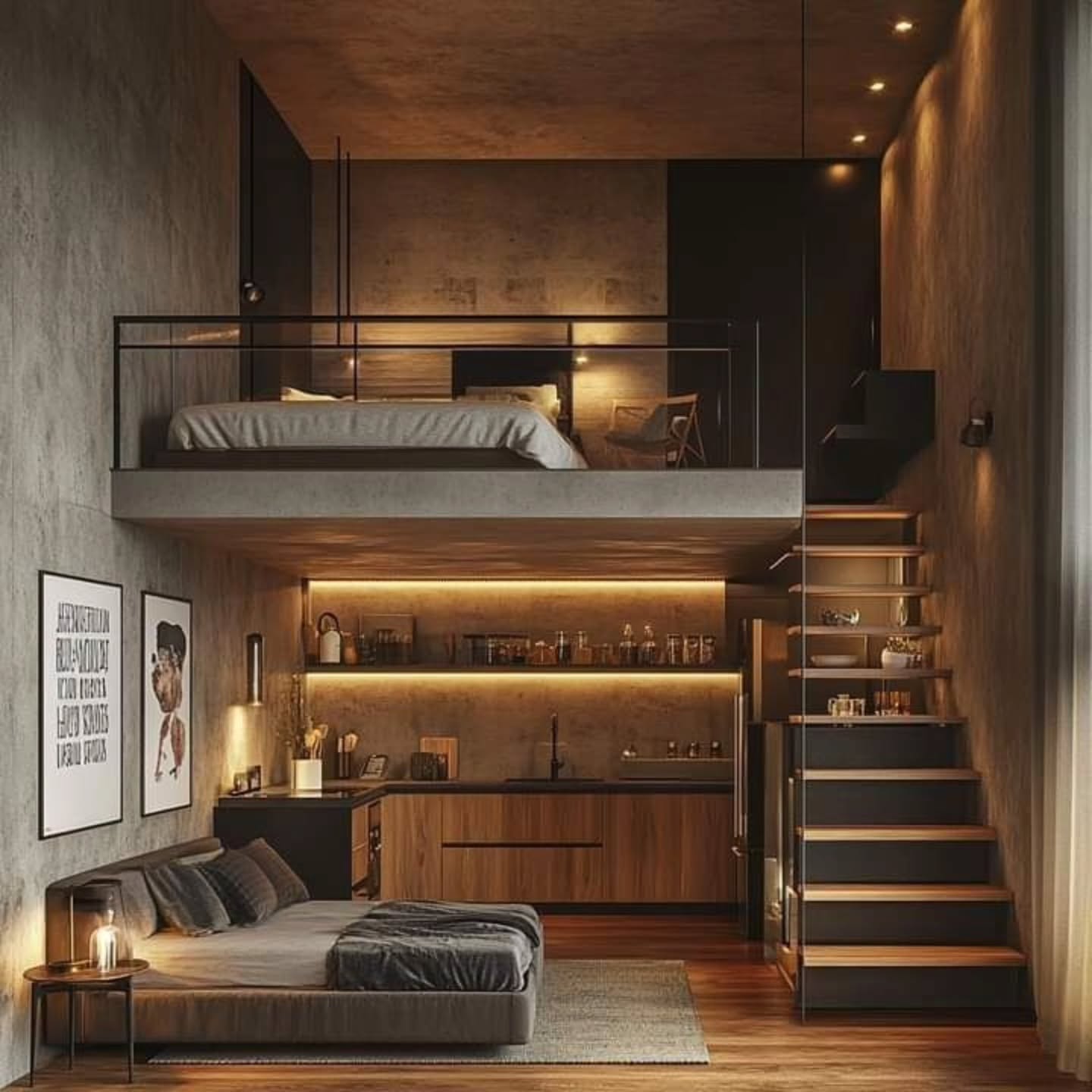 24. the Geometric Haven: a Loft Bed with Hexagonal Nooks and Industrial Piping