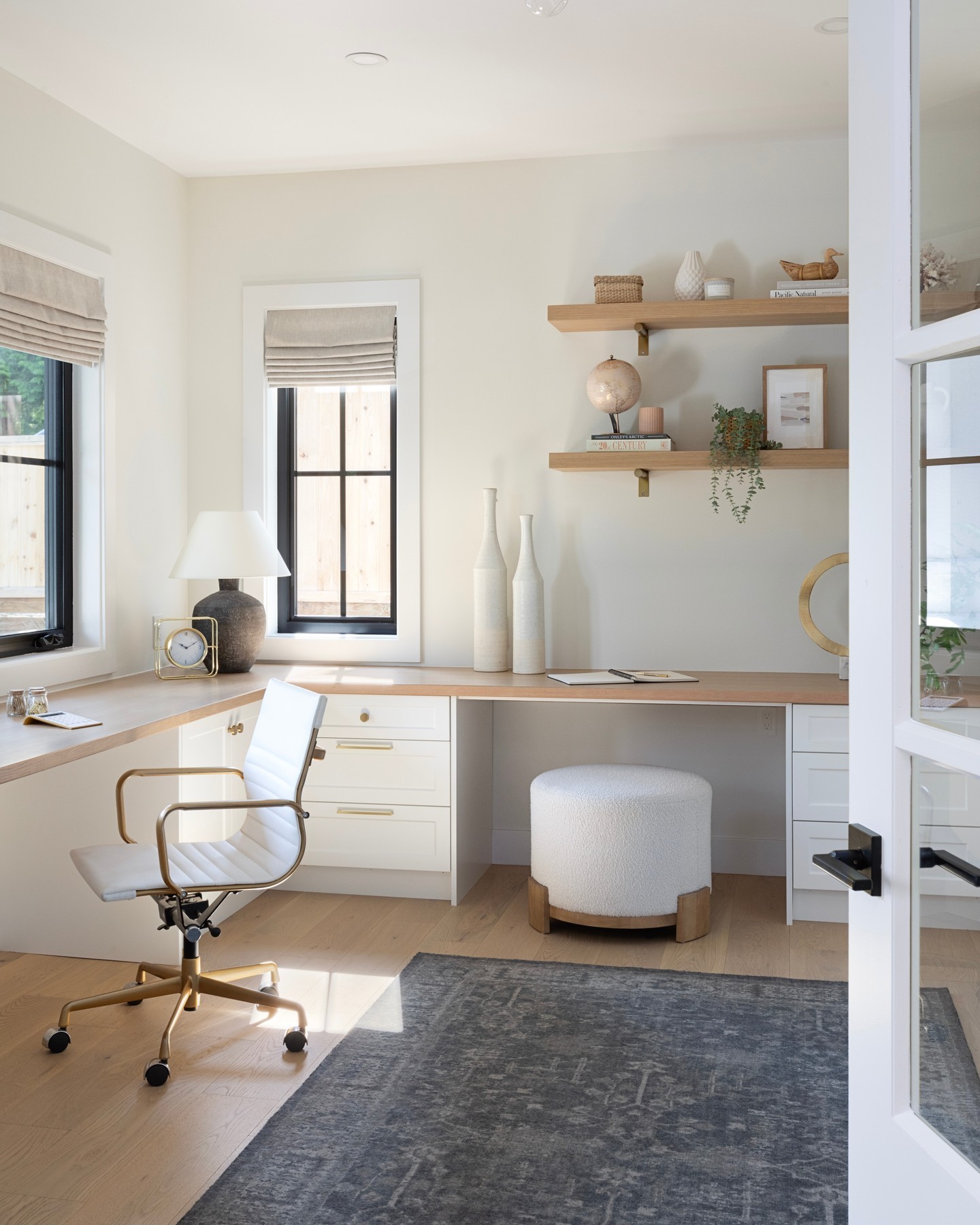 2. Moonlit Office Nook with Geometric Bookcase In a Living Room Setting
