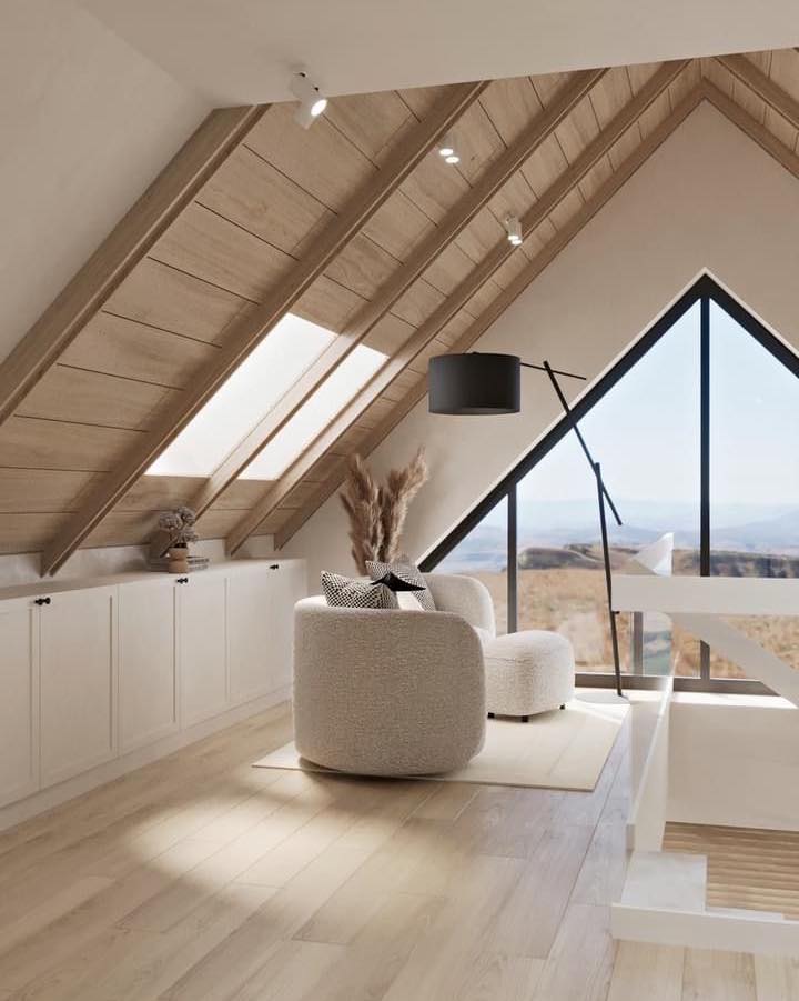 1. Vintage Trunk Coffee Table and Sunlit Skylight In a Cozy Attic Nook