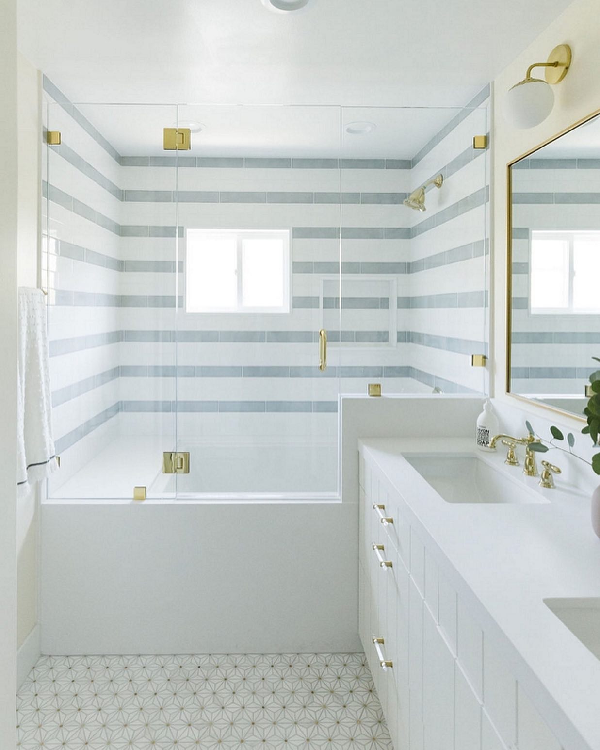 6. a Cascade Of Light Through Geometric Glass Blocks In a Modern Shower
