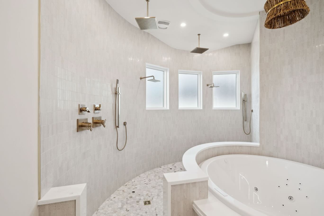 19. Moonlit Lagoon Walk-in Shower with River Rock Accents