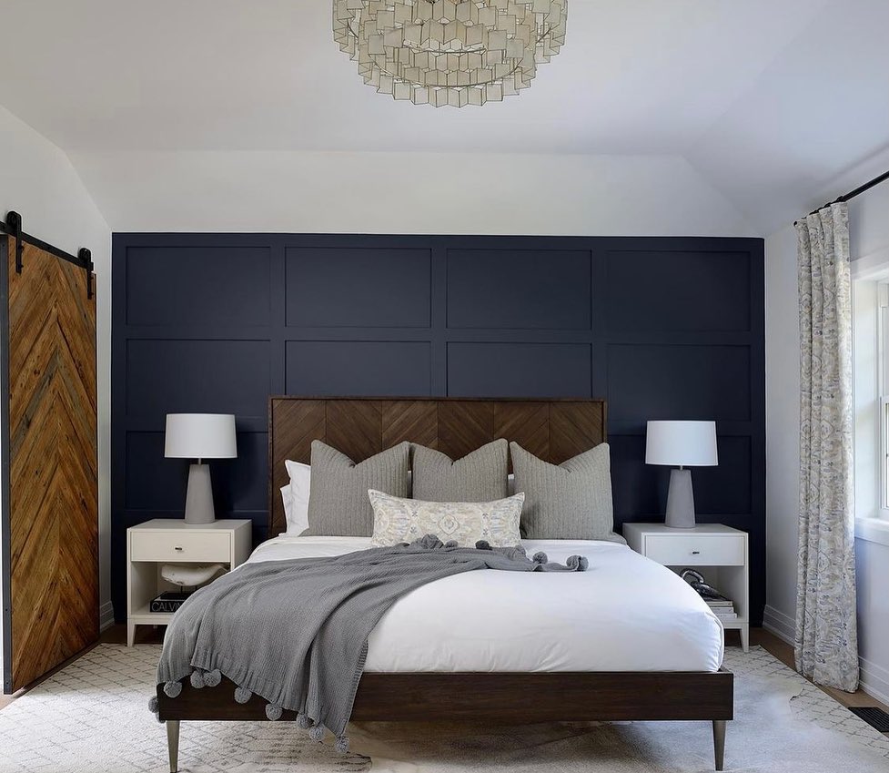 1. Moonlit Forest Mural Accent Wall with a Canopy Bed Nook