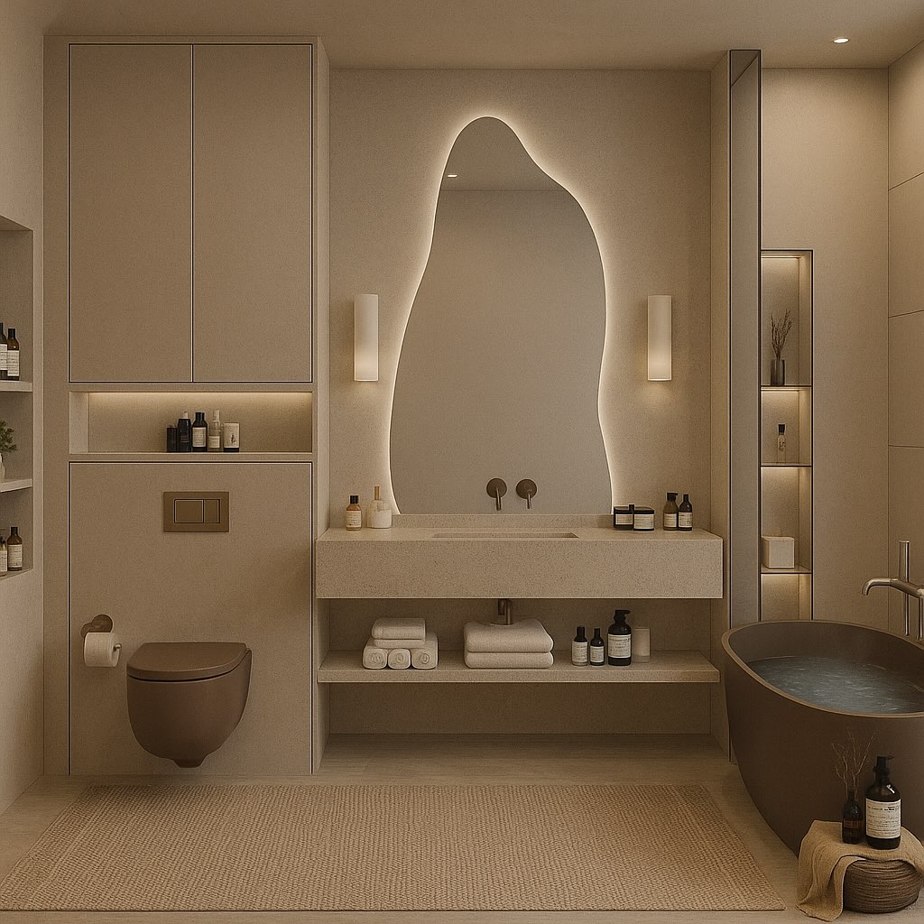 26. Twilight Serenity: the Floating Marble Sink and Frameless Mirror Illusion