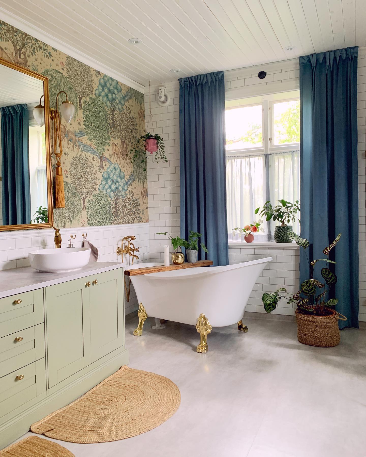 21. Moonlit Garden Fantasy: Lush Green Foliage and Delicate White Florals on a Sheer Drape
