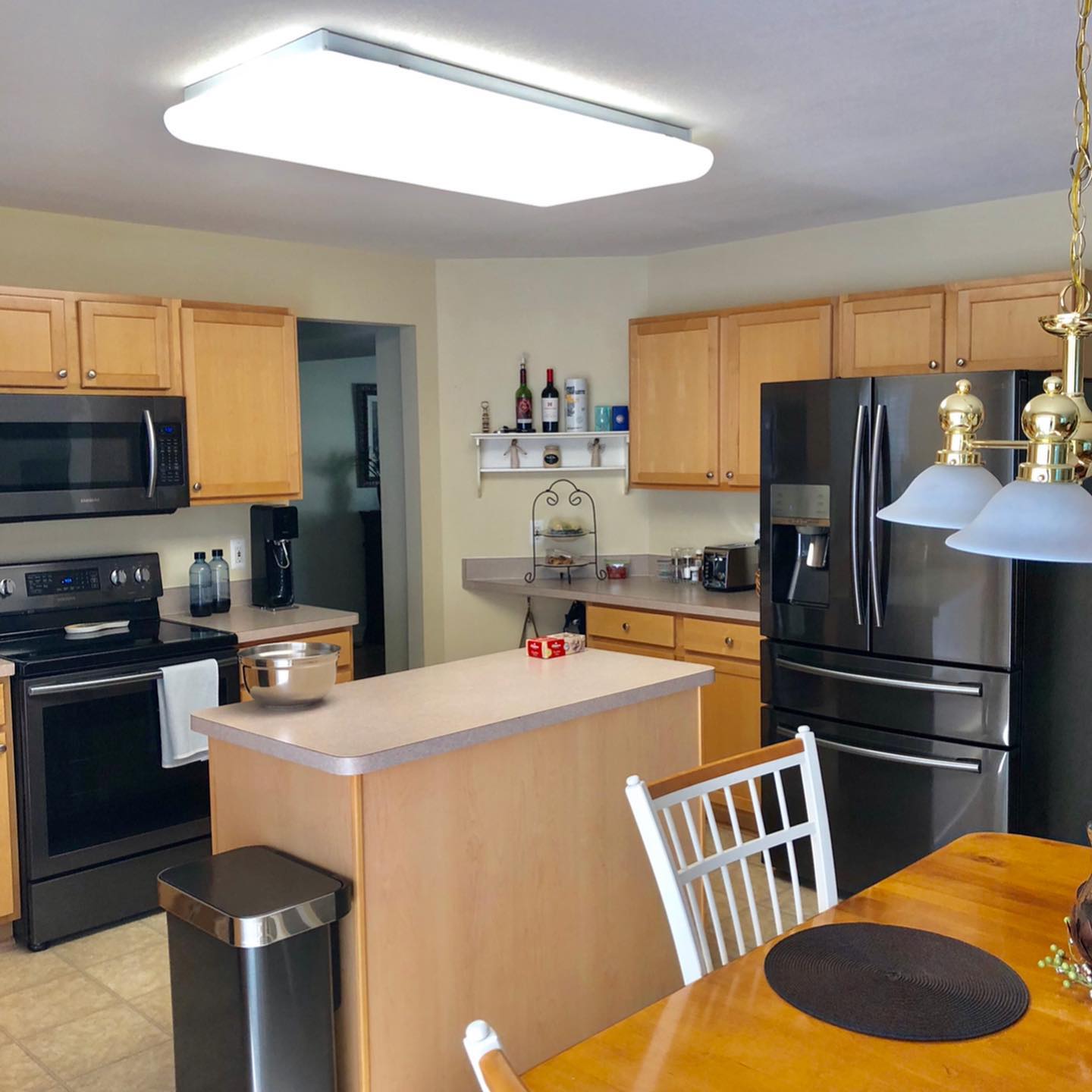 32. Mid Century Mint and Mustard Mosaic Backsplash with Floating Shelves