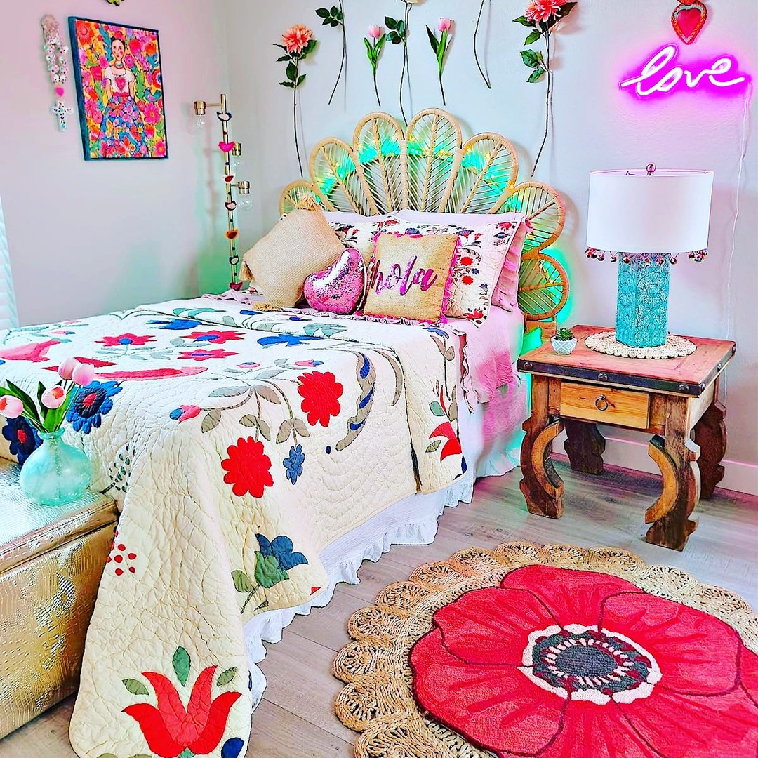 27. Vibrant Cacti Wall Art Against Cobalt Blue Shelves with Handcrafted Ceramic Accents