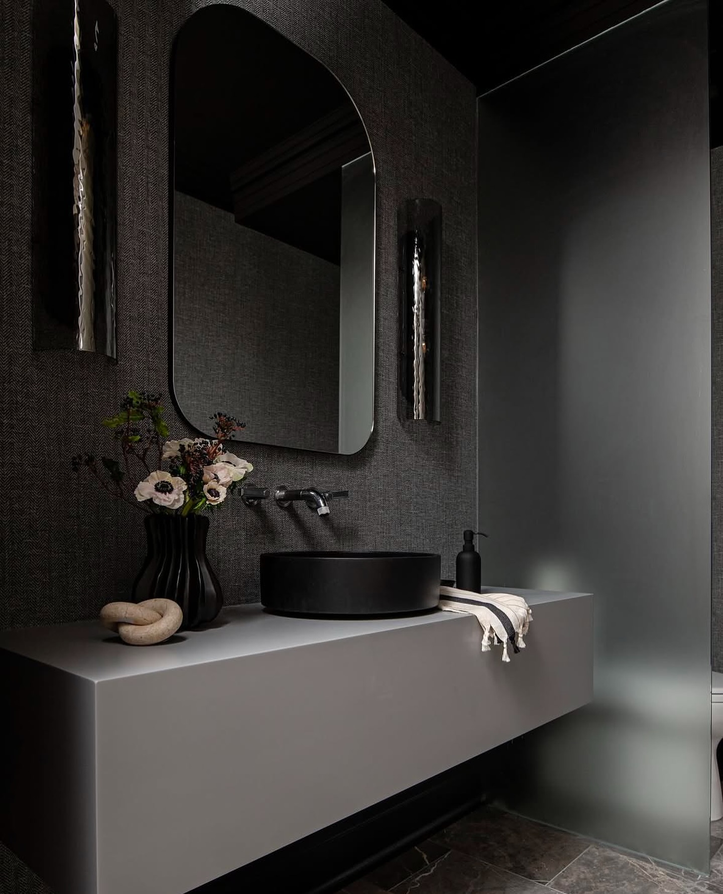 13. a Cascade Of Peonies and Crystal Elegance on a Vintage Vanity