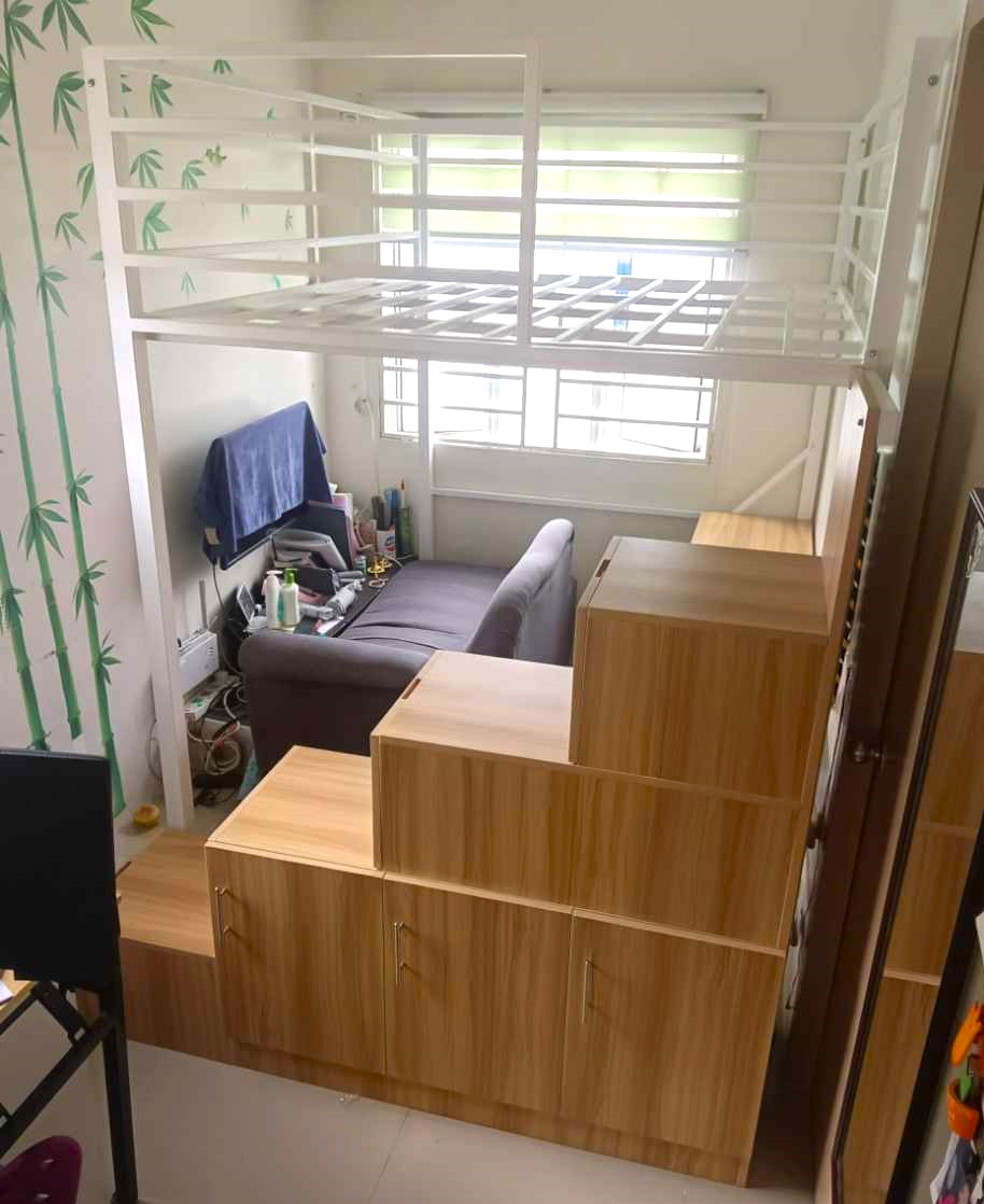 19. the Geometric Canopy Loft Bed with Rustic Wooden Accents