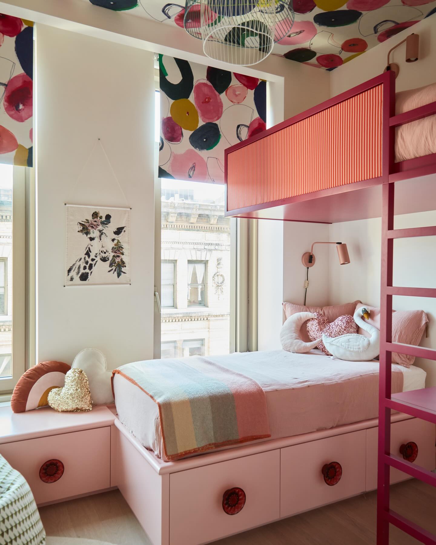 13. the Hammock-inspired Loft Bed with Geometric Wall Art In a Teal Accent Room