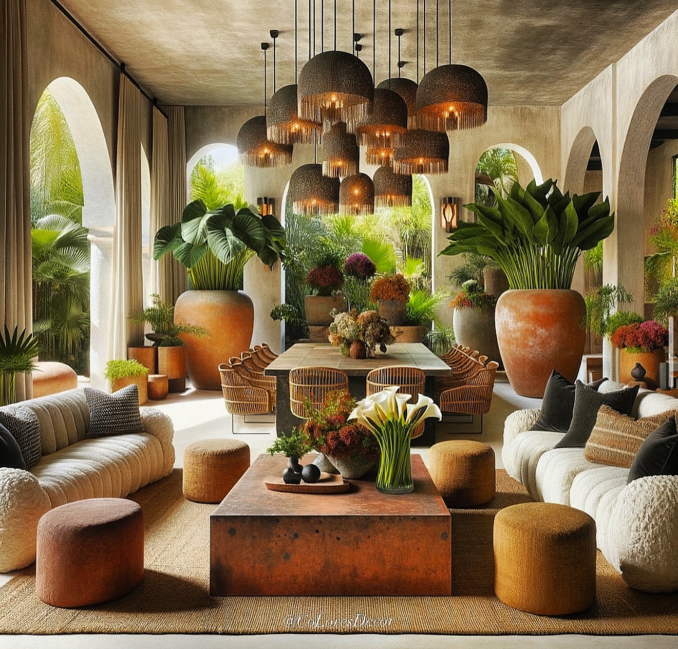 22. Handwoven Textured Baskets and Cacti Against Terracotta Tiles