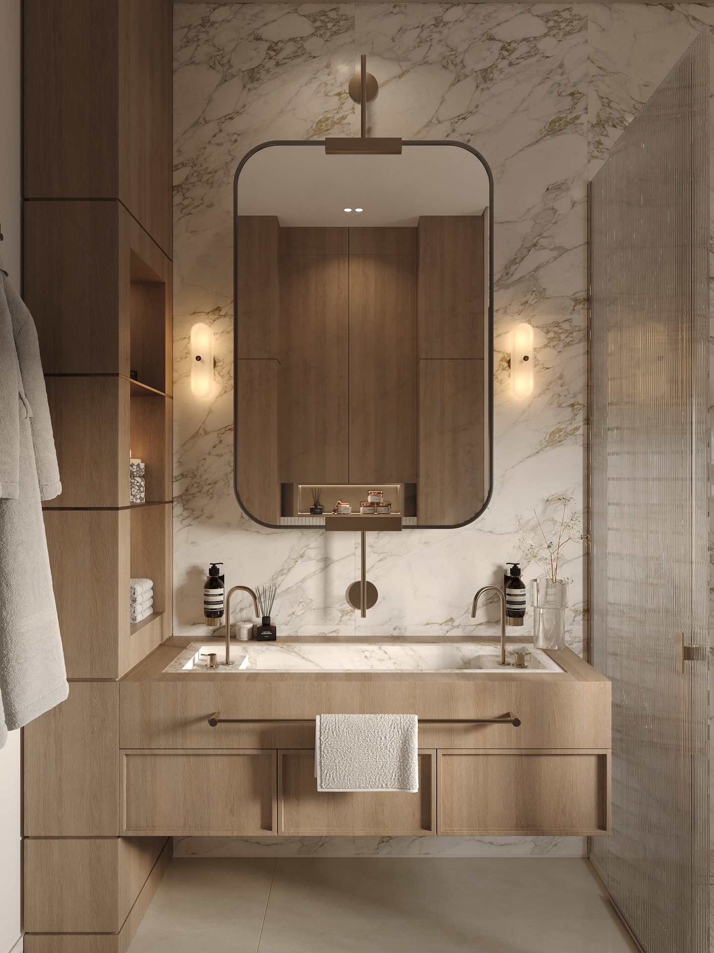 13. a Monochromatic Mosaic Marvel with a Floating Vanity