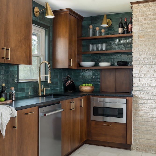7. Mid Century Meets Modern: the Retro Teal Fridge and Atomic Clock Fusion
