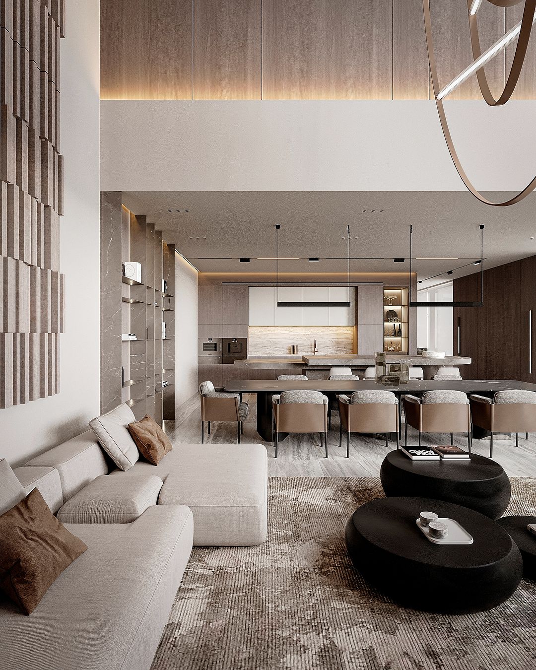 4. High Vaulted Ceilings with Exposed Wooden Beams and a Sky-blue Accent Wall