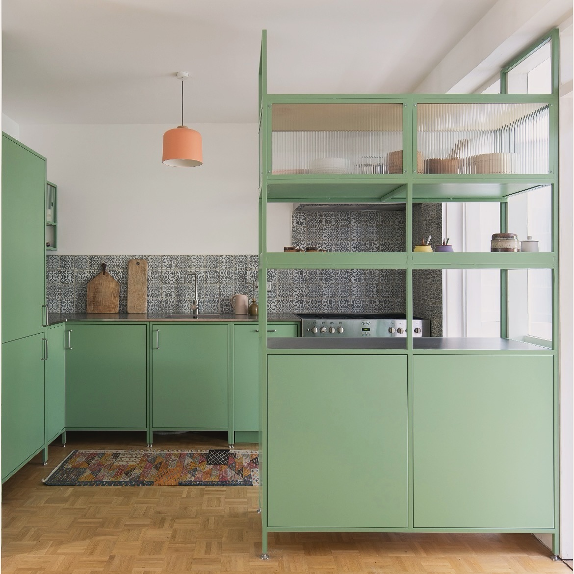 11. Mid Century Teak Cabinets and Retro Yellow Fridge Fusion