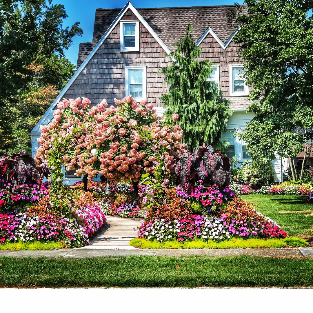 17. a Cobblestone Path Flanked by Lush Hydrangeas and a Whimsical Birdhouse