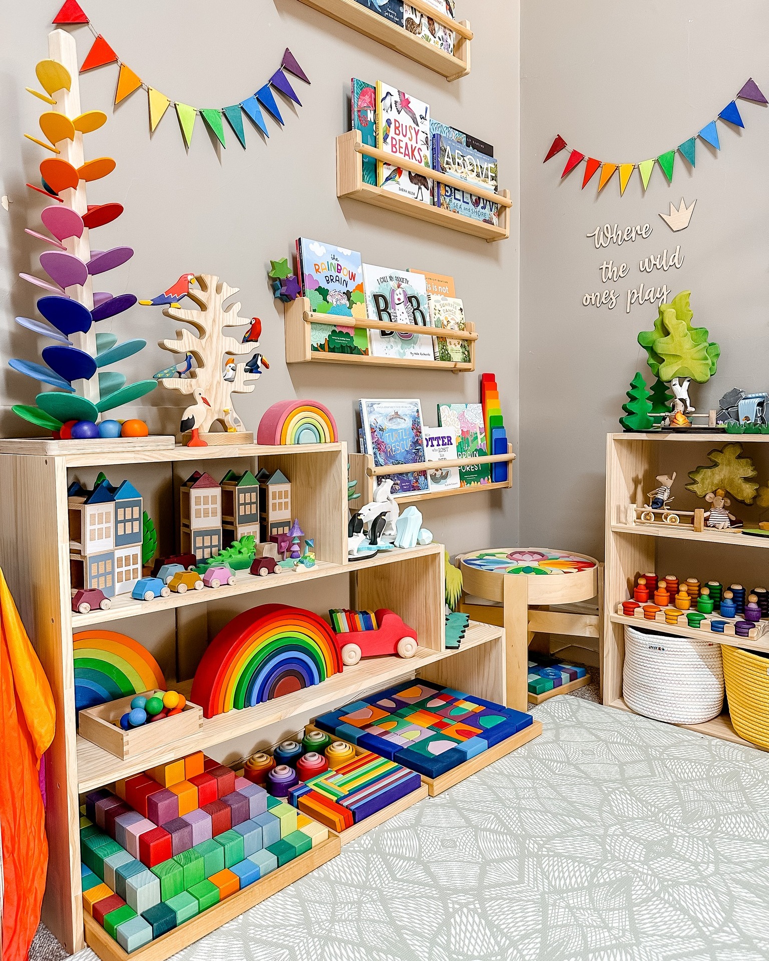 2. Vibrant Rainbow Archway Over Playful Pastel Blocks In Cozy Corner Nook