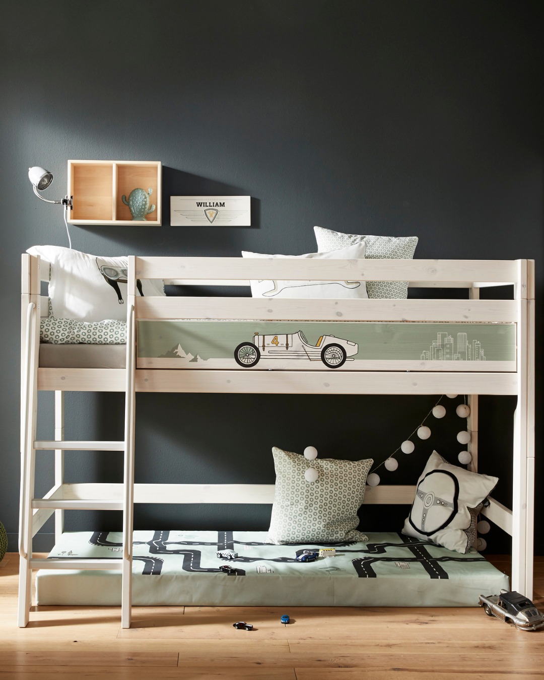 11. the Hammock-suspended Loft Bed with Geometric Wall Art