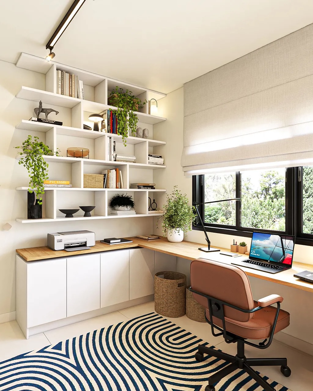 17. a Sunlit Haven with a Geometric Twist: Hexagonal Shelves and Woven Textures