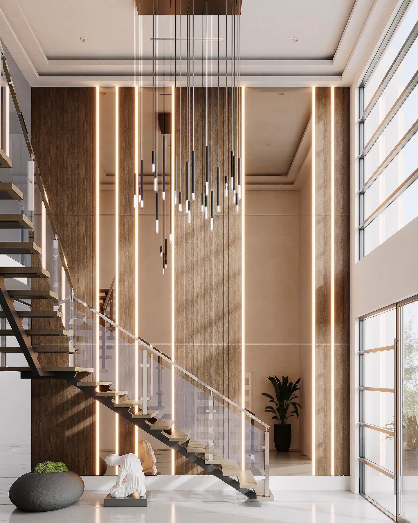 40. Staircase Shadows Dance on Geometric Wall Art