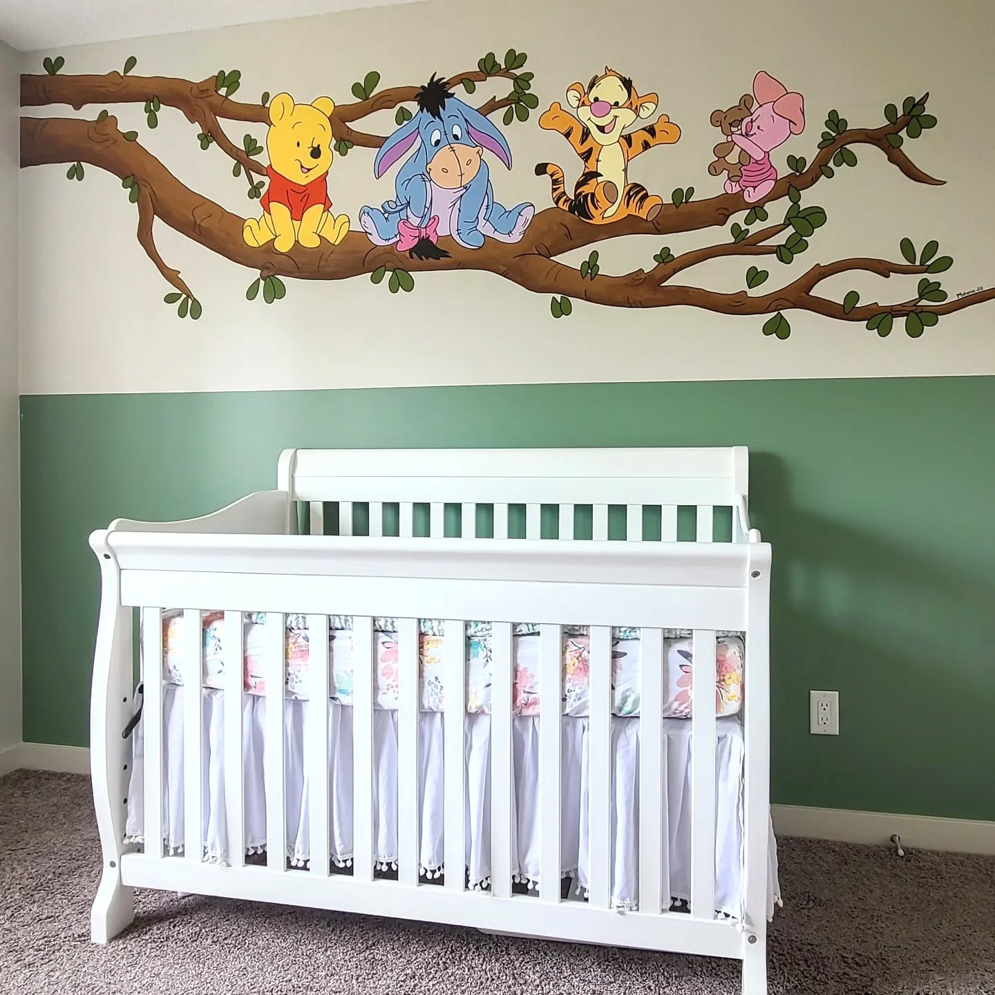 15. Tigger's Tail Striped Wallpaper with Pooh's Honey Pot Crib Mobile