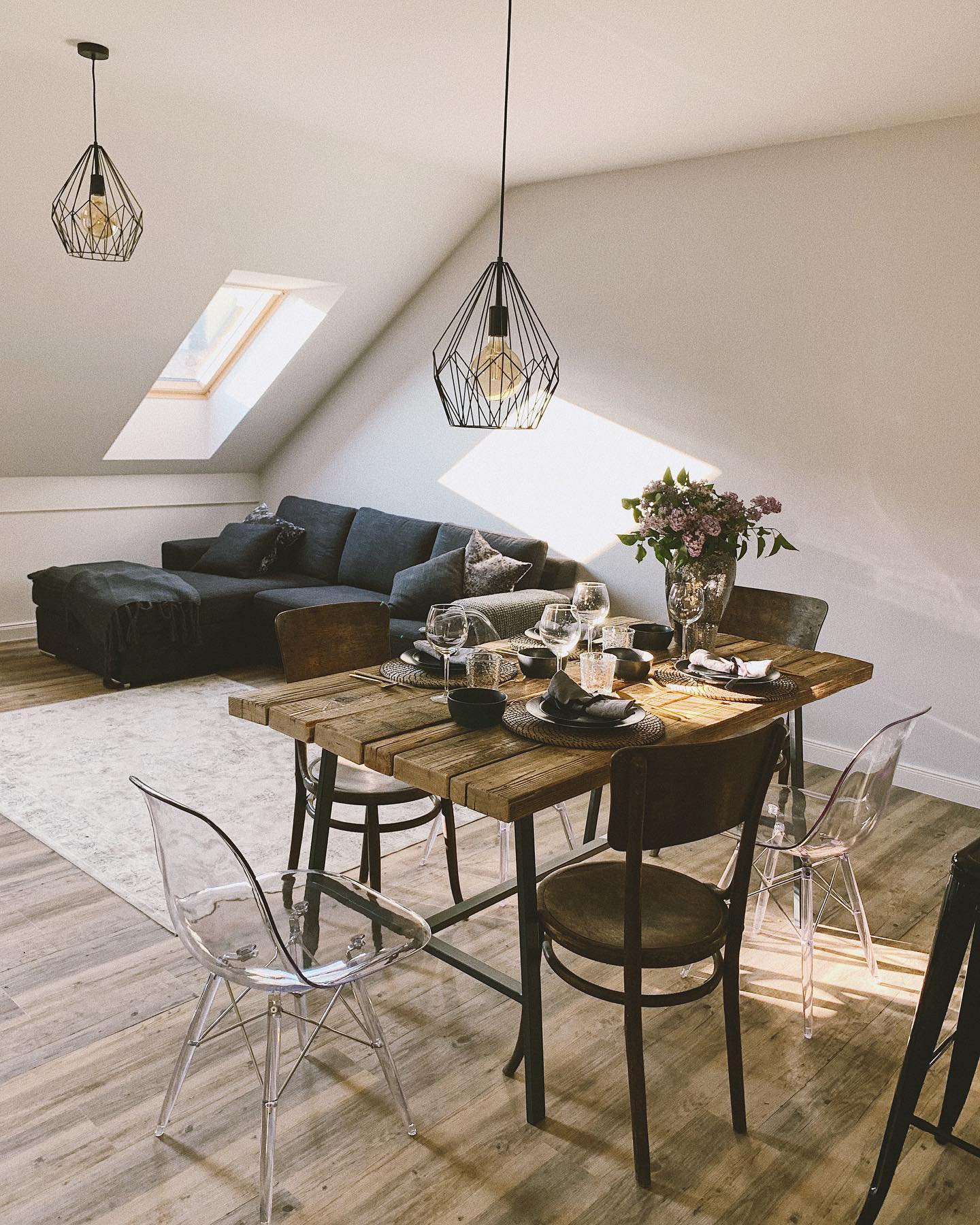 3. Moonlit Attic Escape with Exposed Brick and Starry Night Sky View