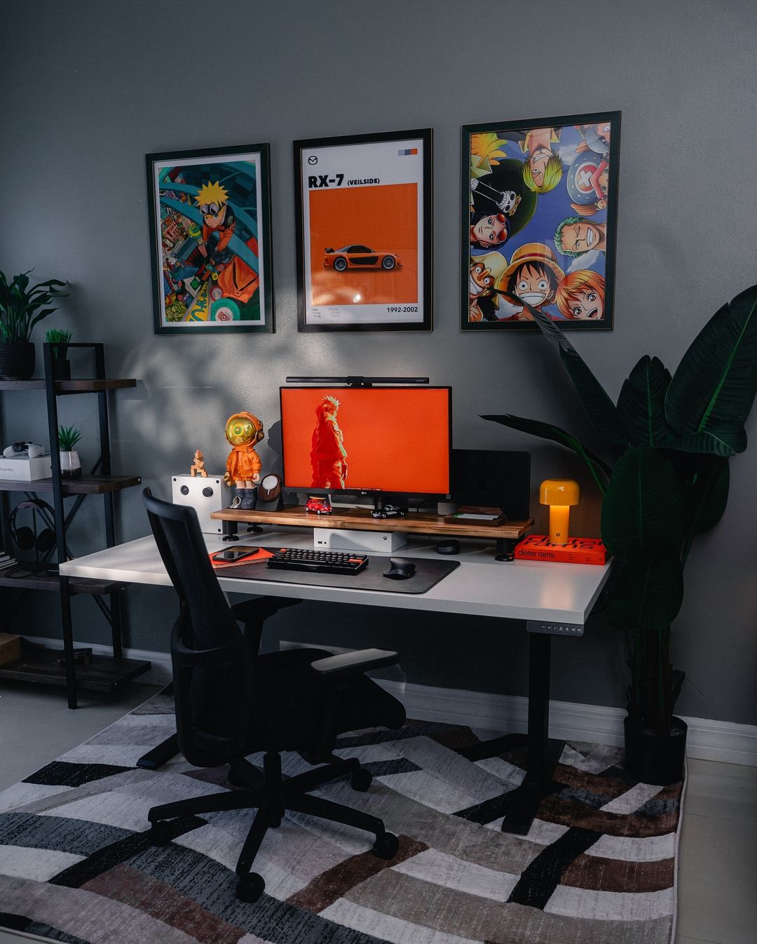 6. Moonlit Office Nook with Botanical Accents In a Living Room Setting