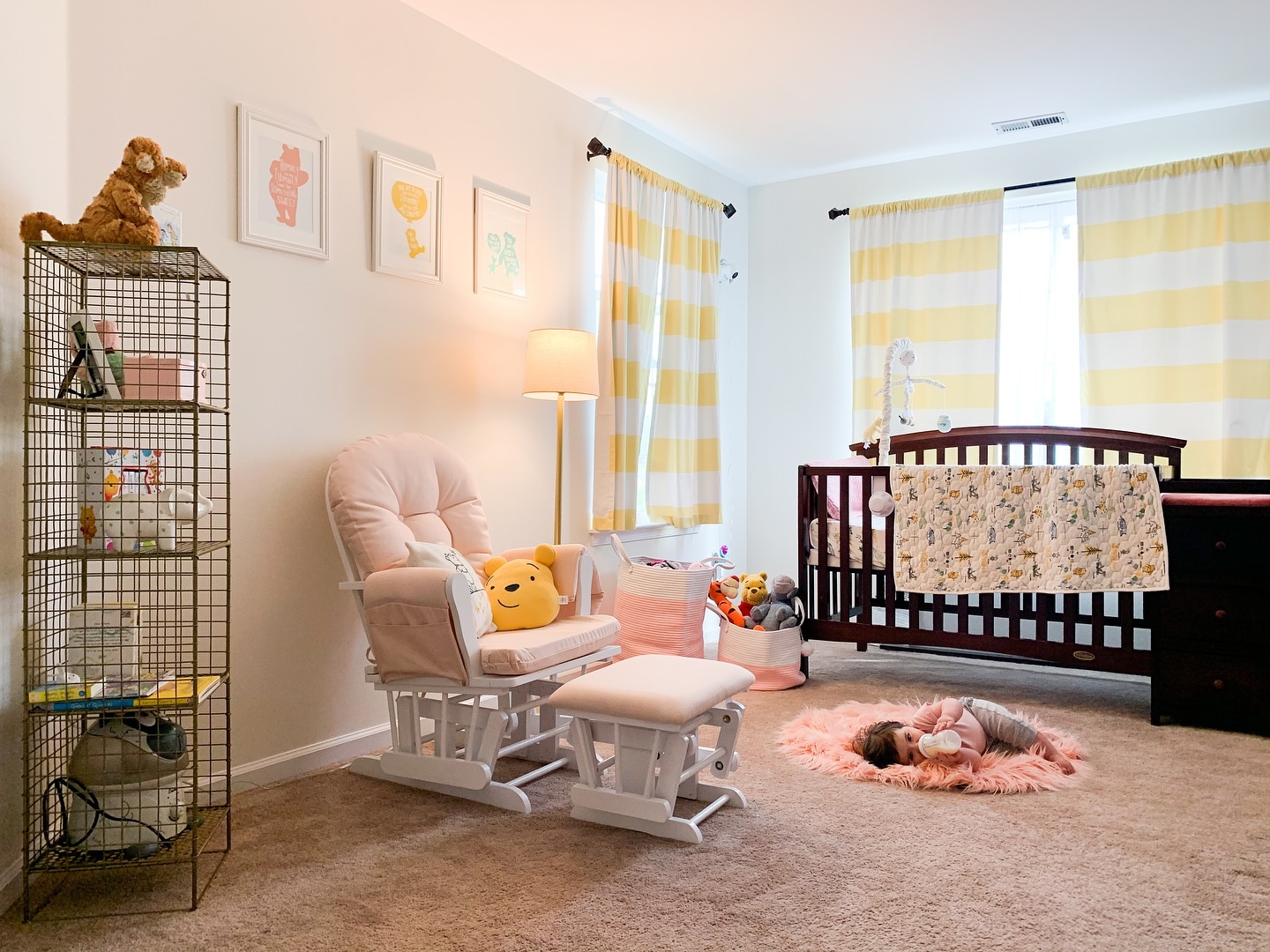 4. Whimsical Woodsy Wall with Pooh's Playful Peekaboo