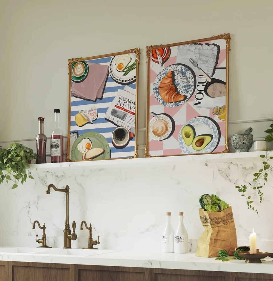 2. Whimsical Whisks and Rolling Pins: a Playful Kitchen Wall Art Ensemble