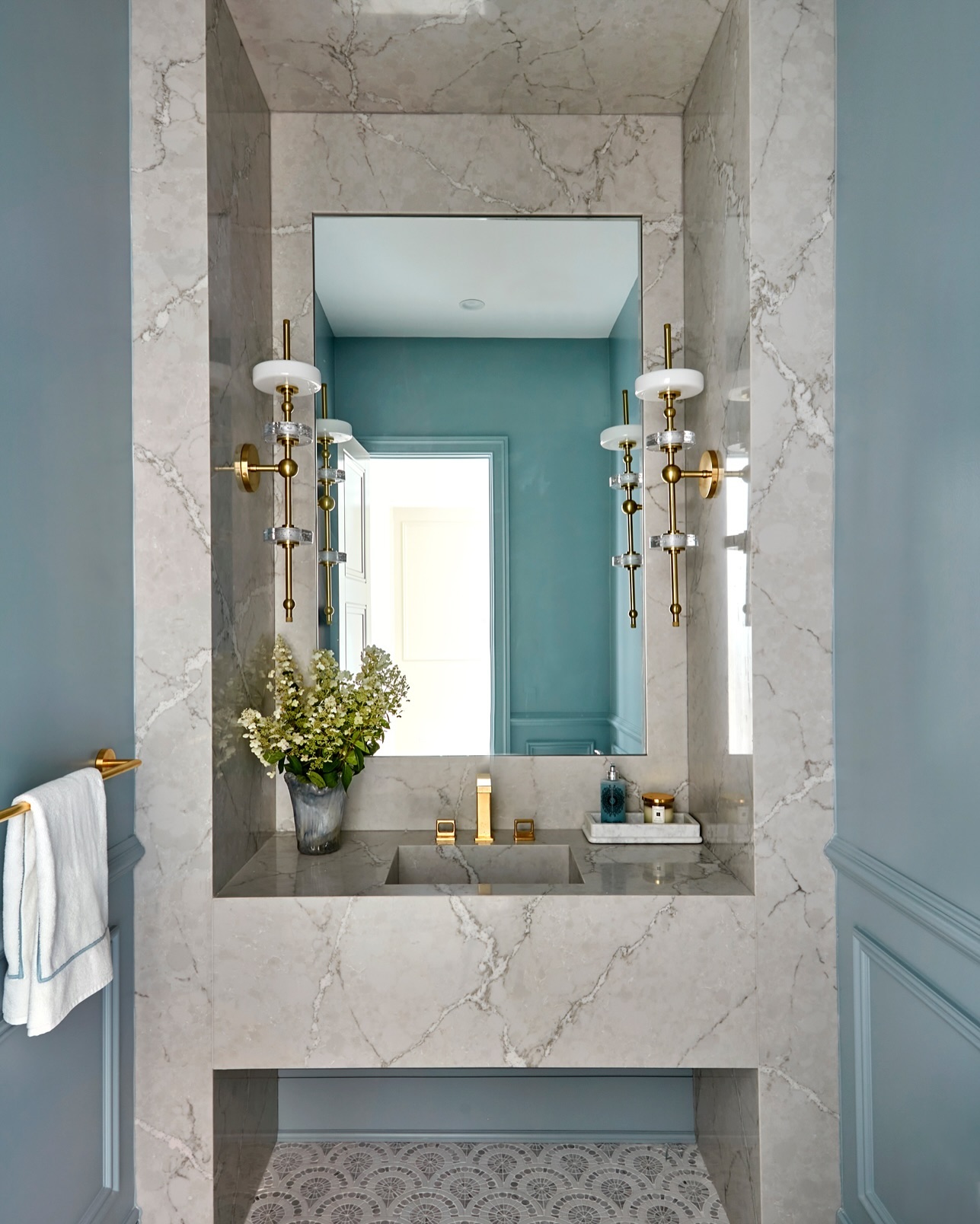 25. Moonlit Vanity with Antique Mirror and Crystal Accents