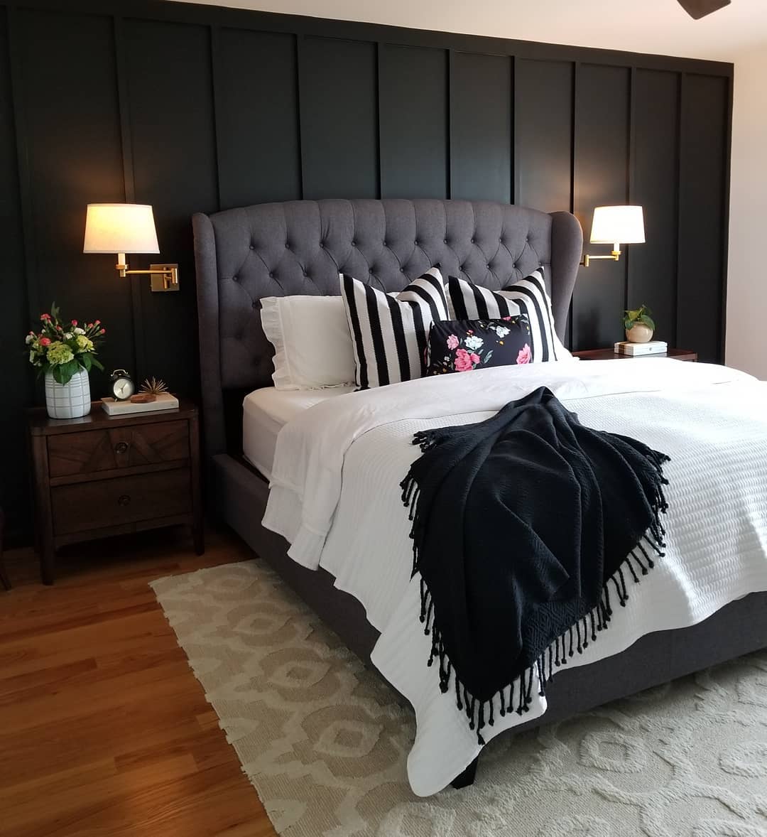 8. Twilight Garden Bloom on a Bedroom Wall: Mossy Greens and Violet Accents