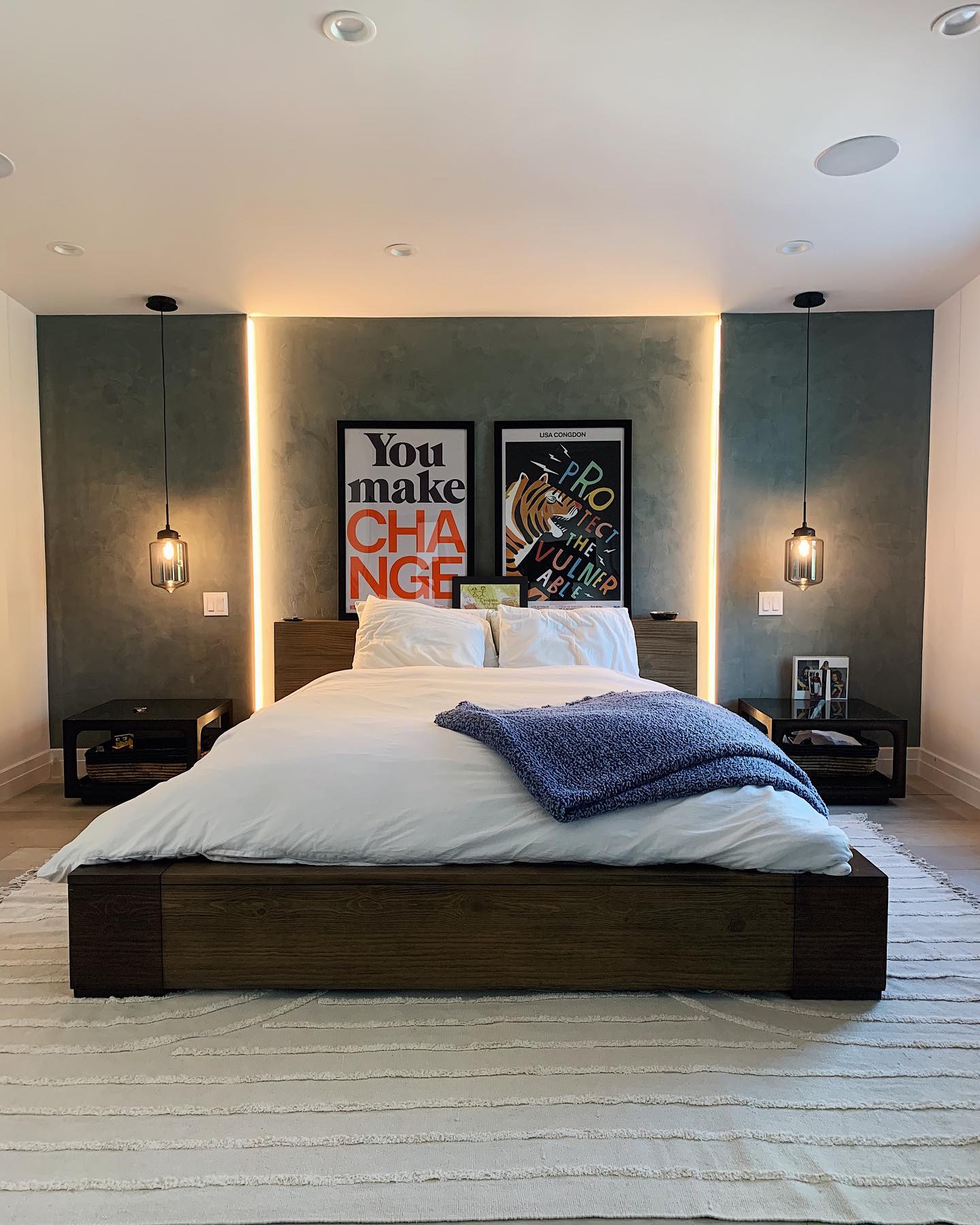 12. a Tapestry Of Teal Tiles and Golden Glows on a Bedroom Wall