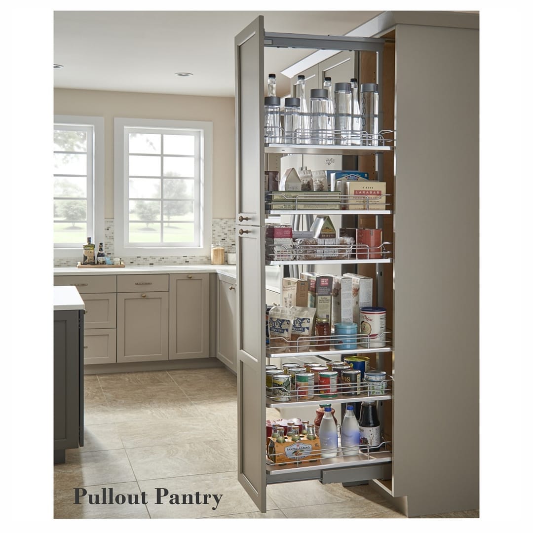 16. Sleek Pull-out Spice Rack with Hidden Magnetic Knife Strip In a Glossy White Kitchen
