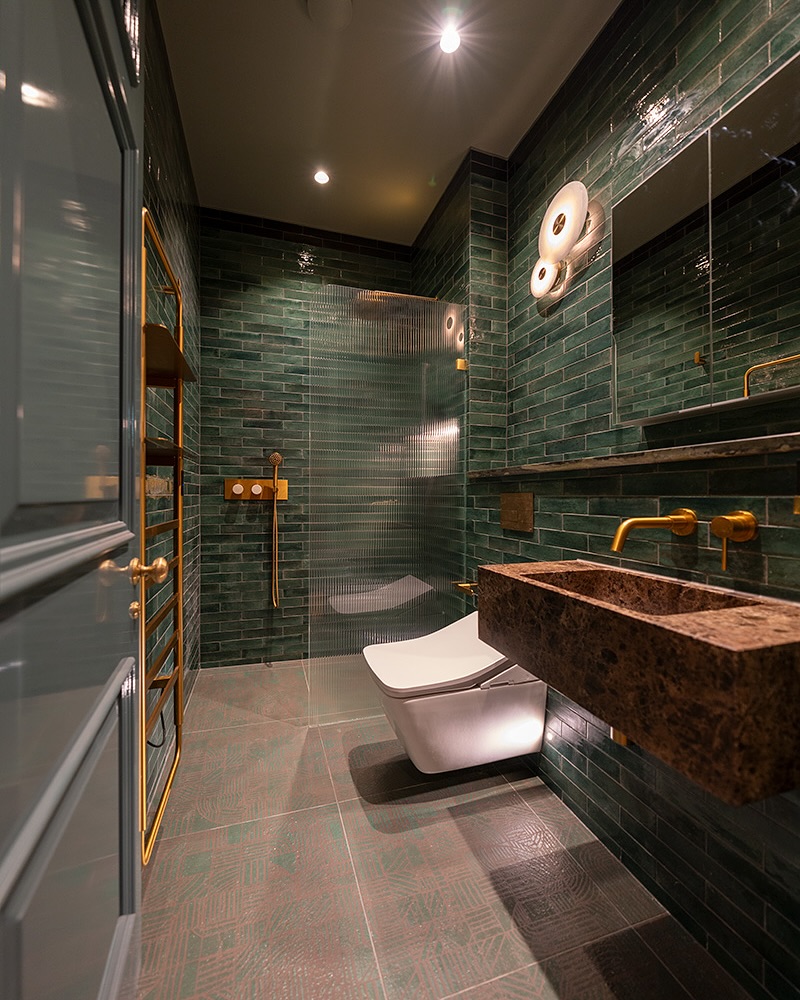 14. Sleek Glass Panels with Minimalist Black Hardware Accents