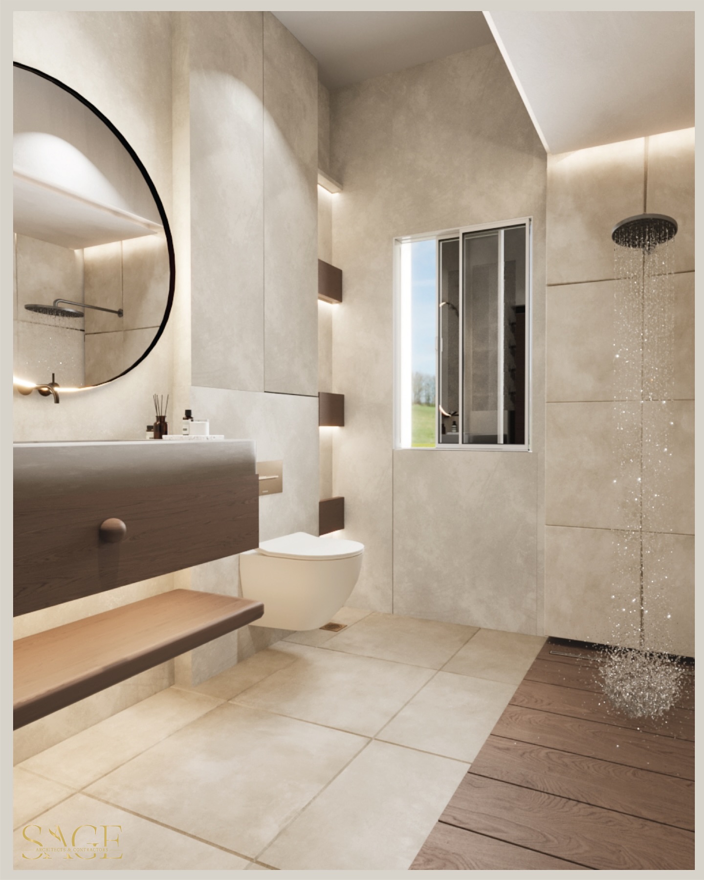 6. the Geometric Fusion Of Hexagonal Tiles and Floating Wood Vanity