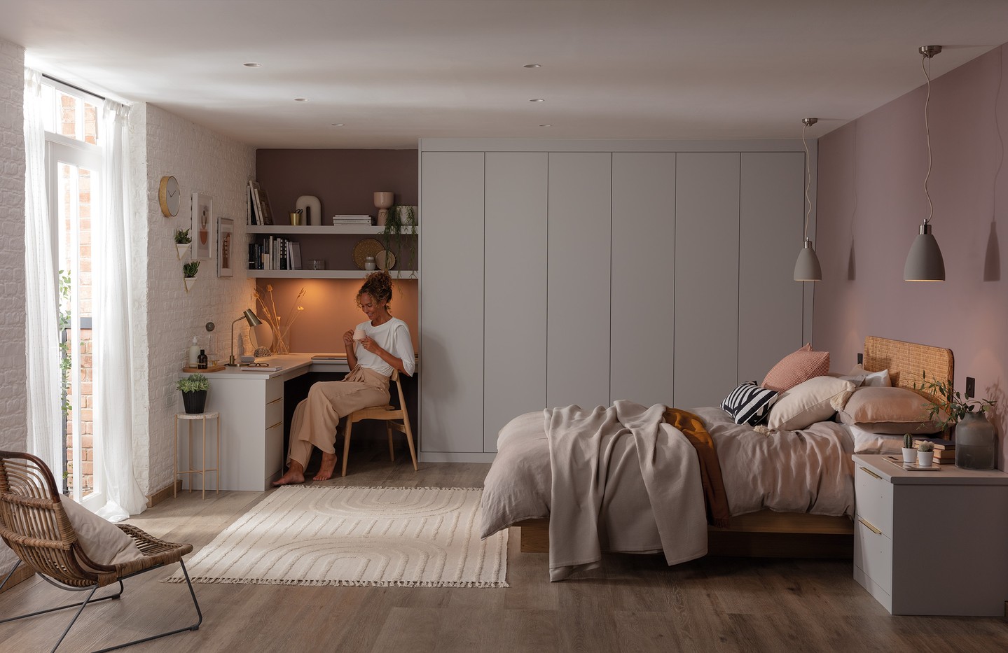 6. Moonlit Escape: a Bedroom Office with a Starry Canopy and Vintage Charm