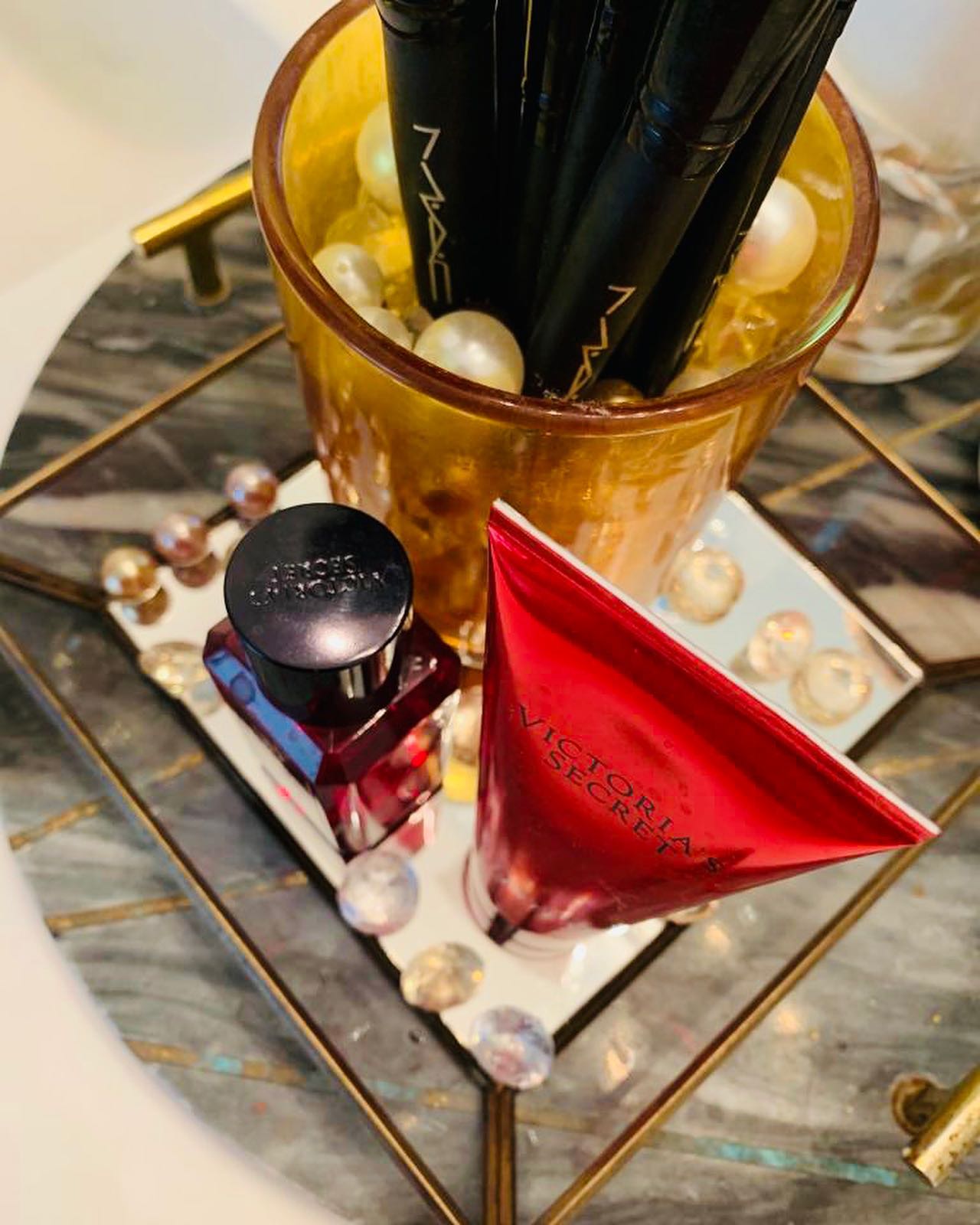 8. Moonlit Marble and Golden Glow: a Countertop Oasis