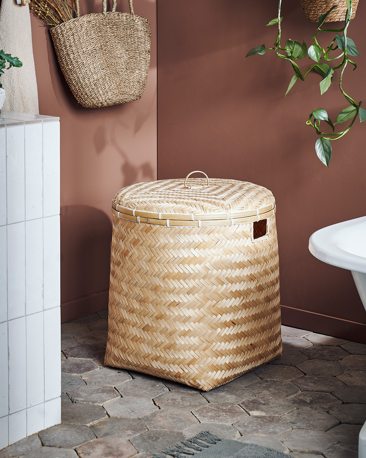 14. the Fusion Of Industrial Chic and Coastal Calm with a Woven Basket Accent