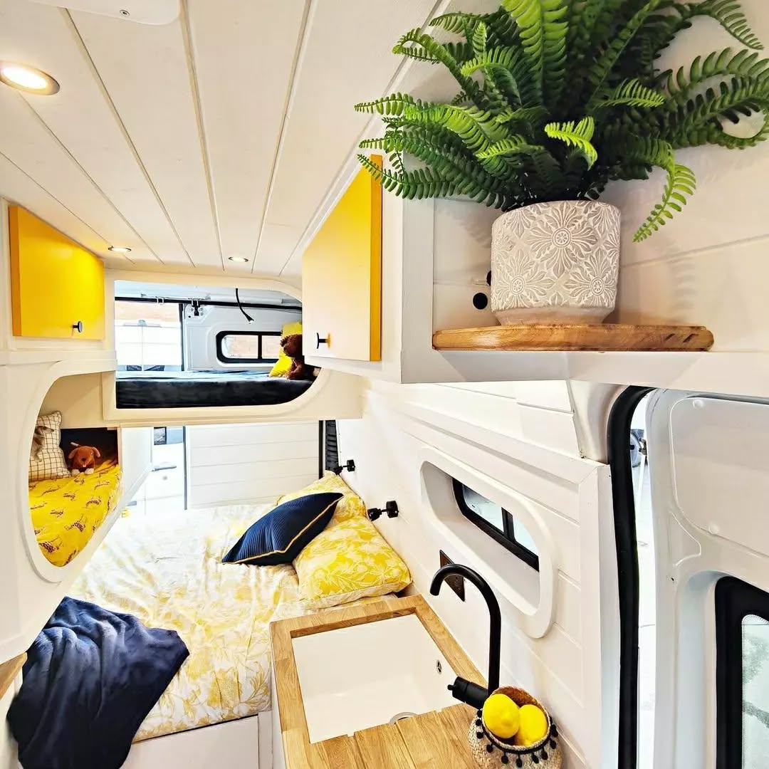 16. Moonlit Cabin Retreat: Starry Night Sky Ceiling In a Compact Camper