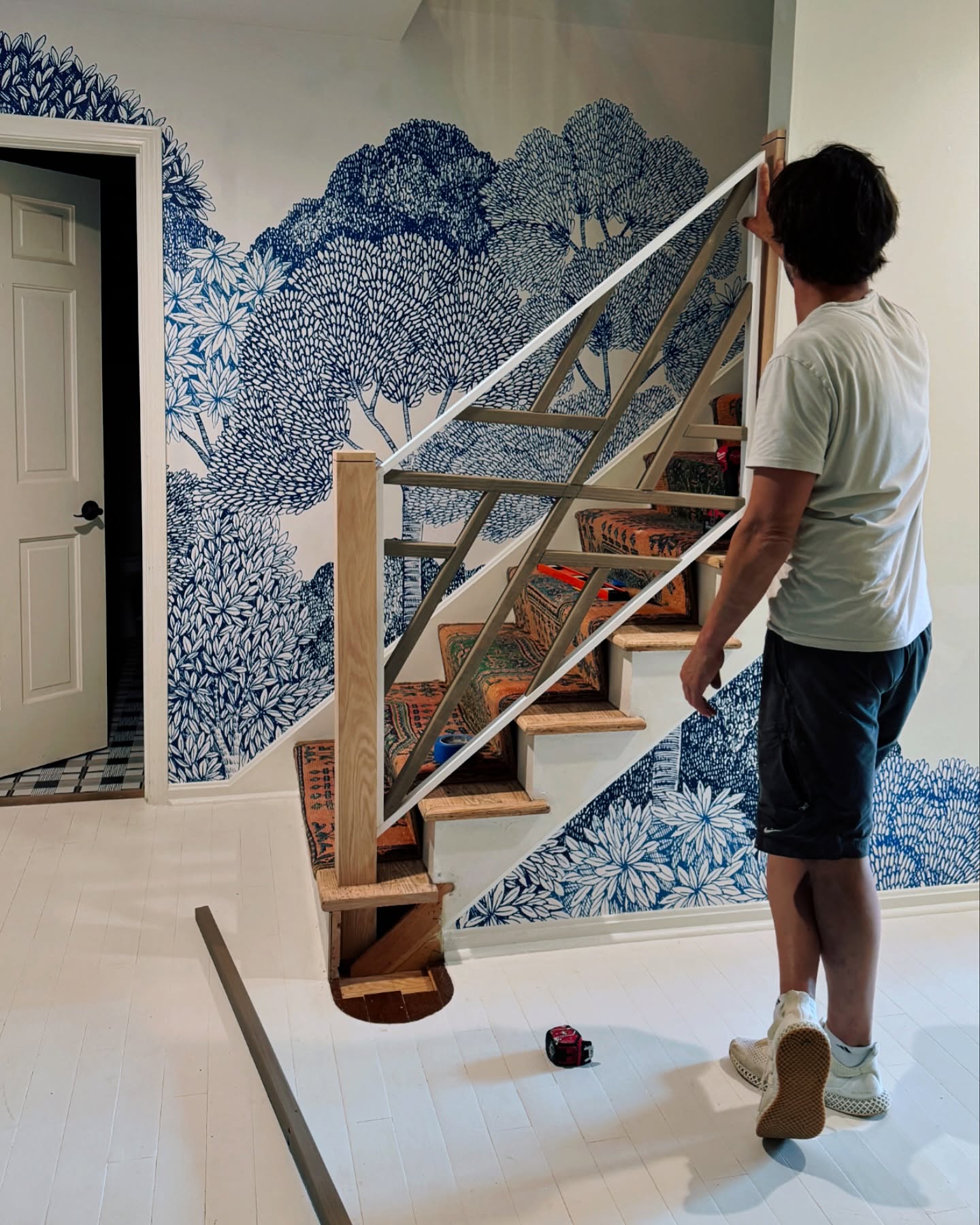 17. a Cascade Of Walnut and White Geometric Precision