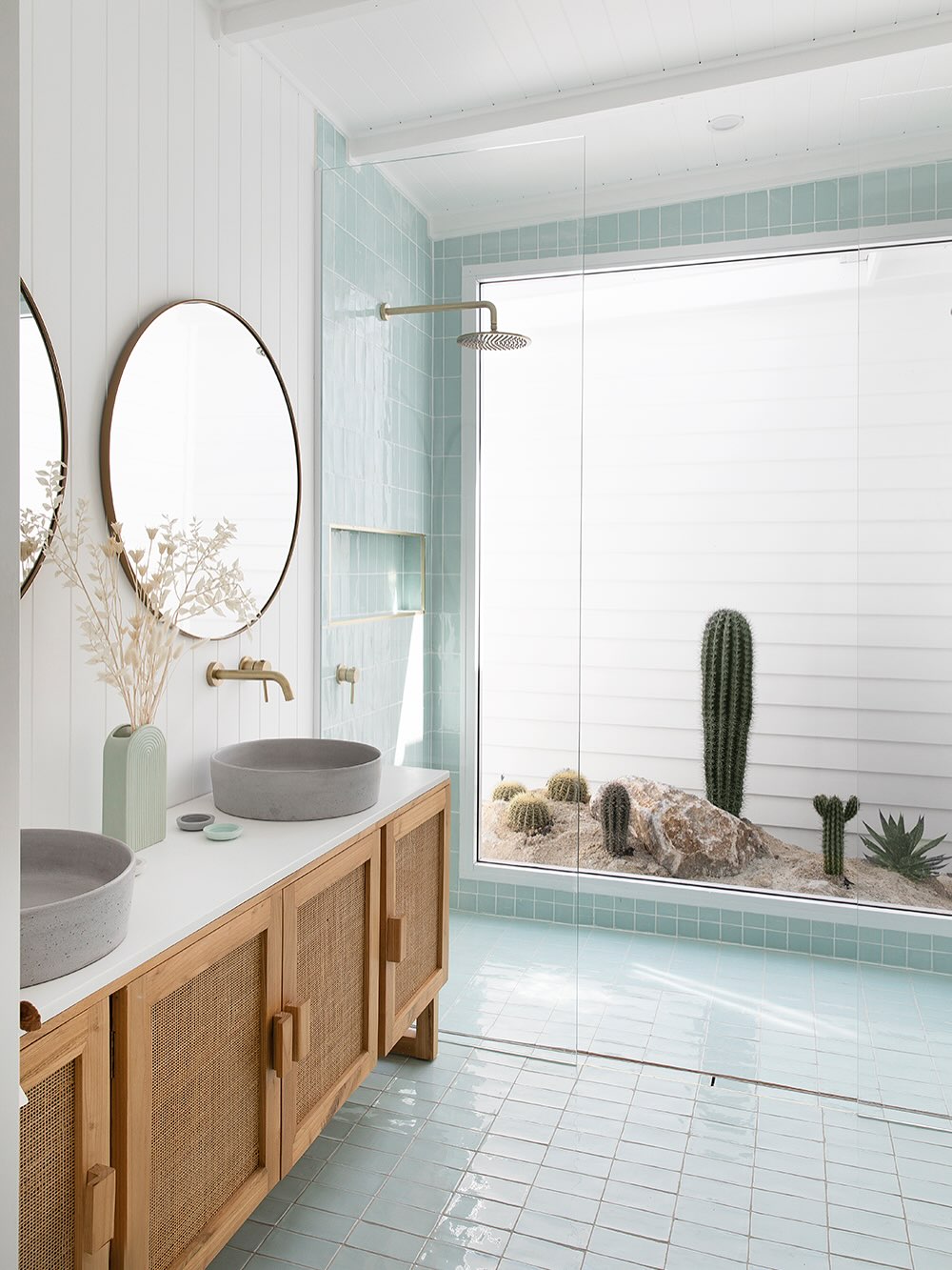 8. Seafoam Tiles and Driftwood Shelves: a Coastal Retreat with a Modern Twist