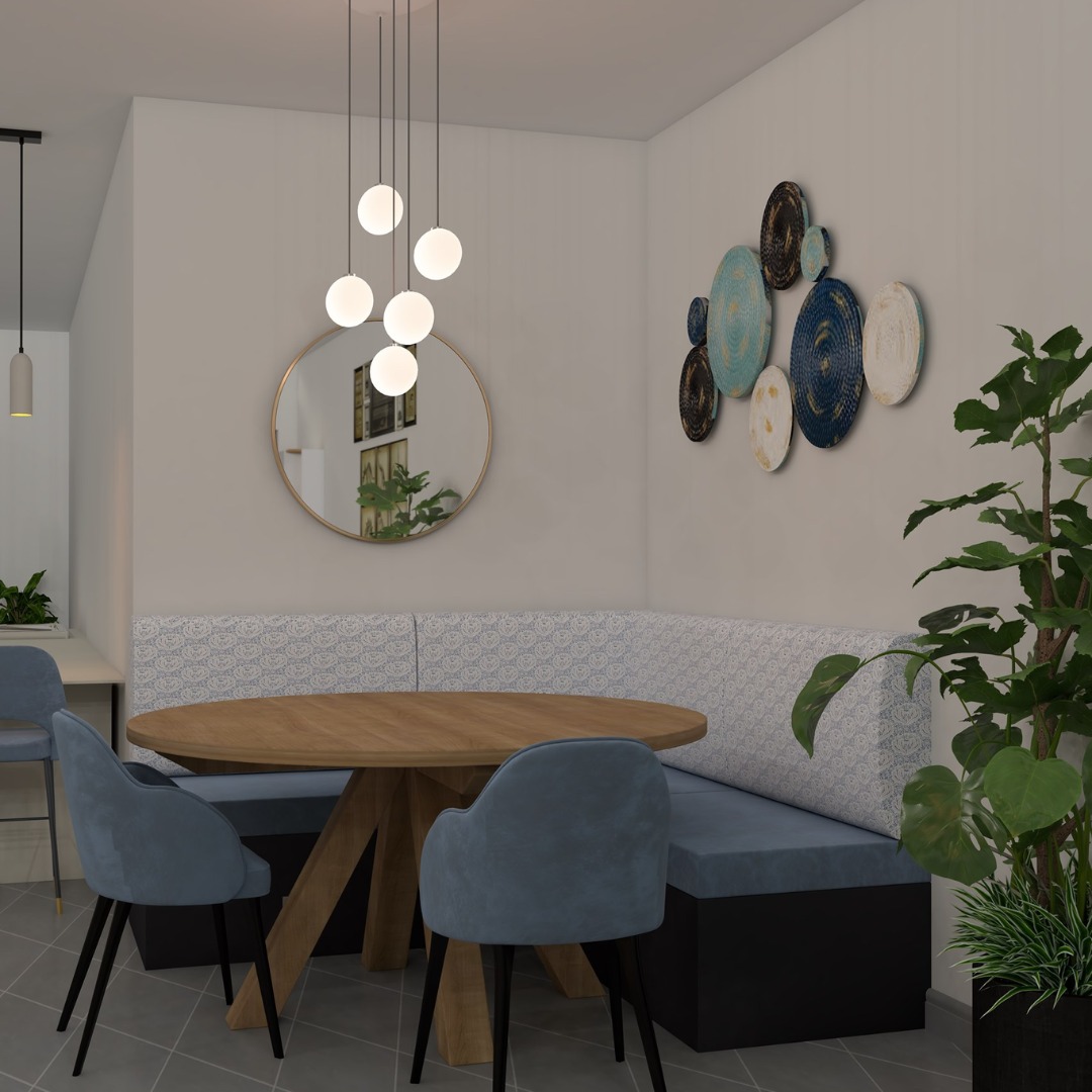 23. the Crimson Velvet Chandelier and Geometric Oak Table Ensemble