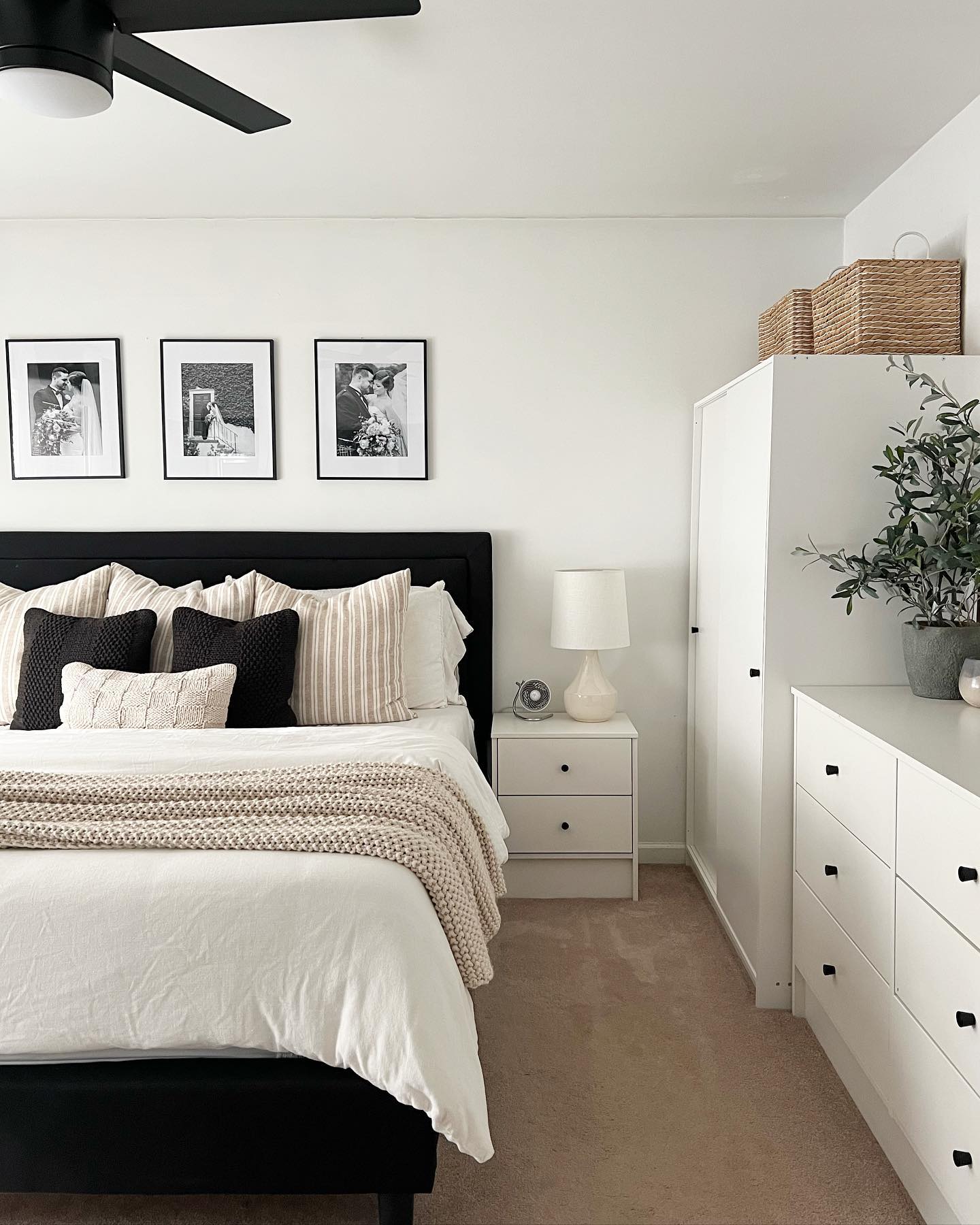 2. Moonlit Serenity: Monochrome Bedding with Geometric Accent Pillow