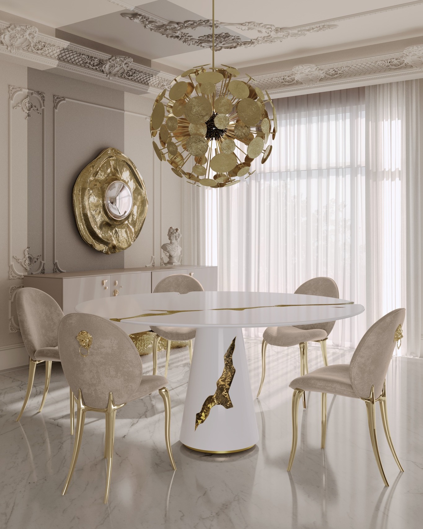 20. Moonlit Mosaic: a Dining Room with Geometric Wall Art and Cobalt Blue Accents