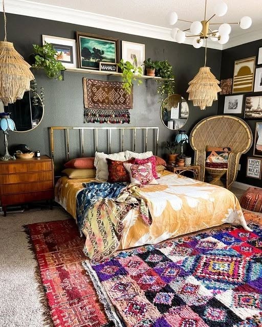 14. the Macrame Dreamcatcher and Woven Rattan Bed Frame Bohemian Retreat
