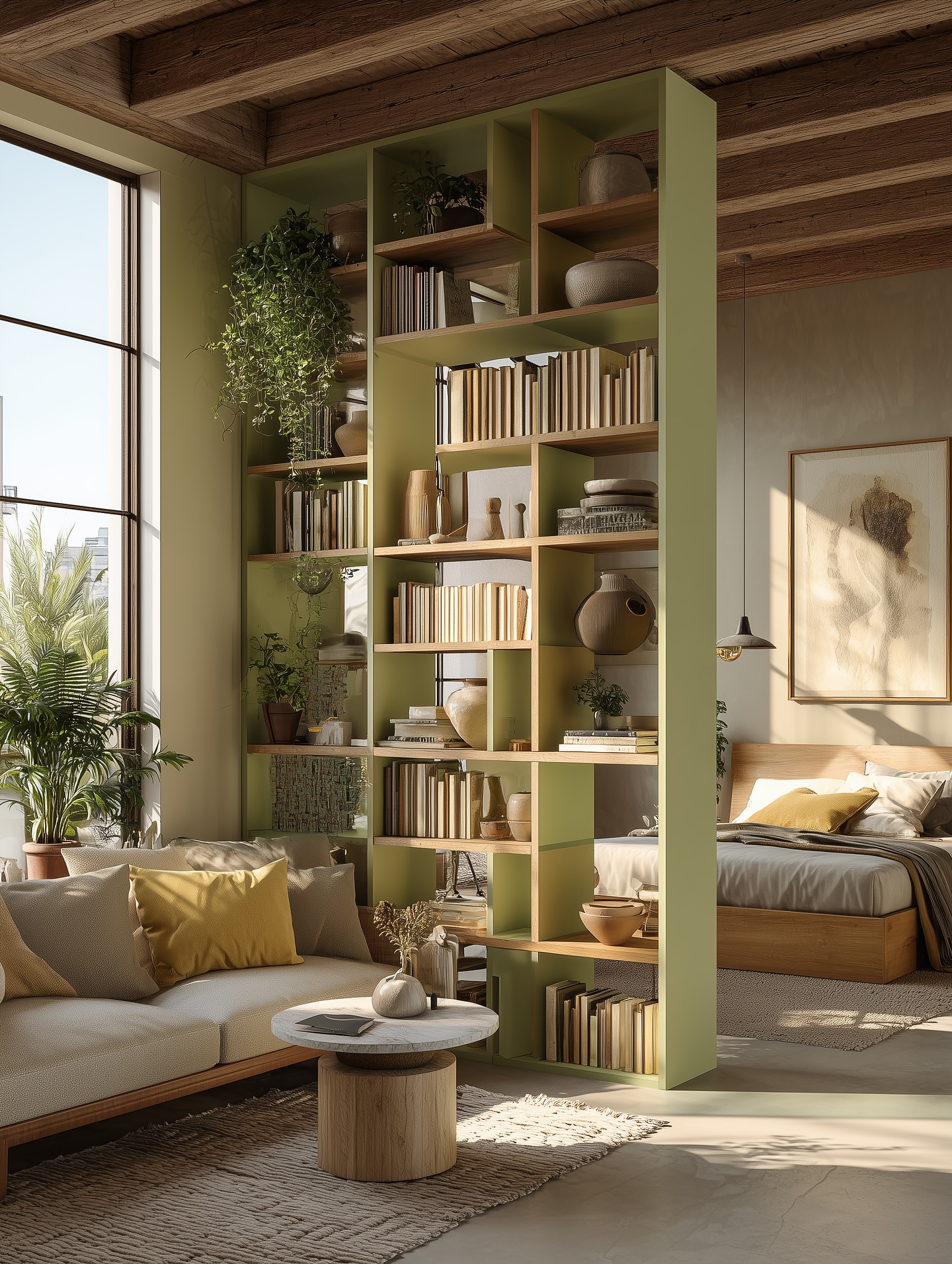 5. Bookshelves Framed by Nature's Embrace with a Touch Of Industrial Elegance