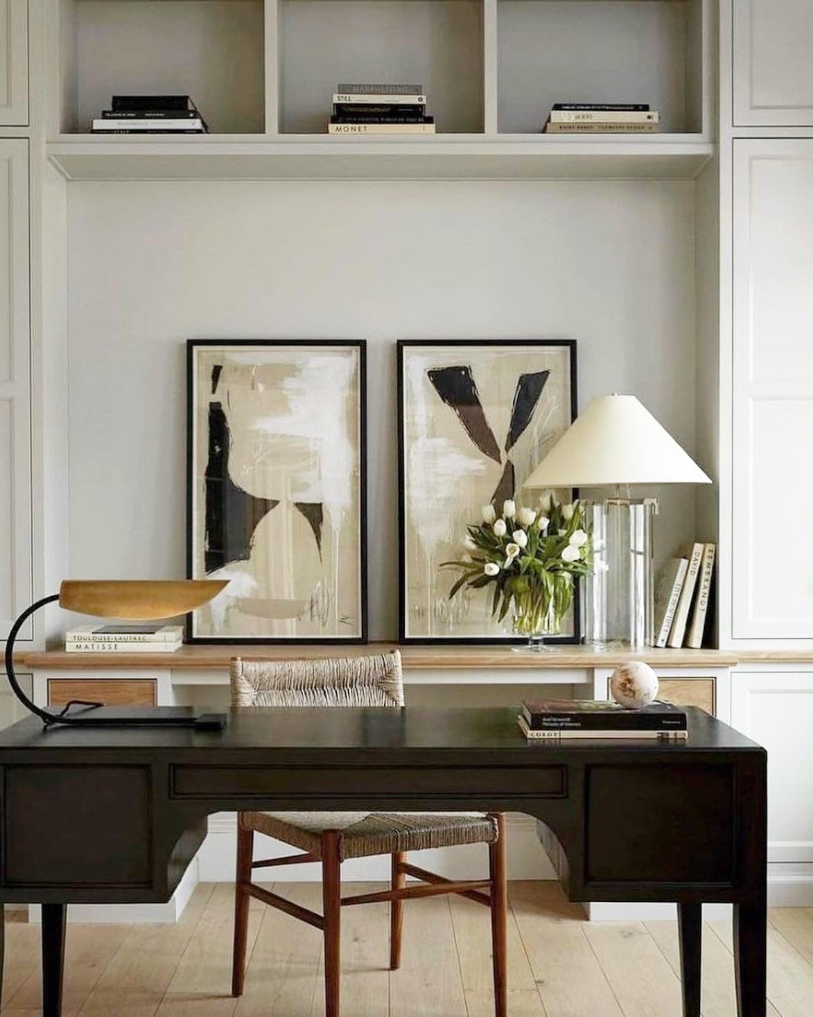 17. the Cactus-green Bookshelf Nook with Geometric Wall Accents