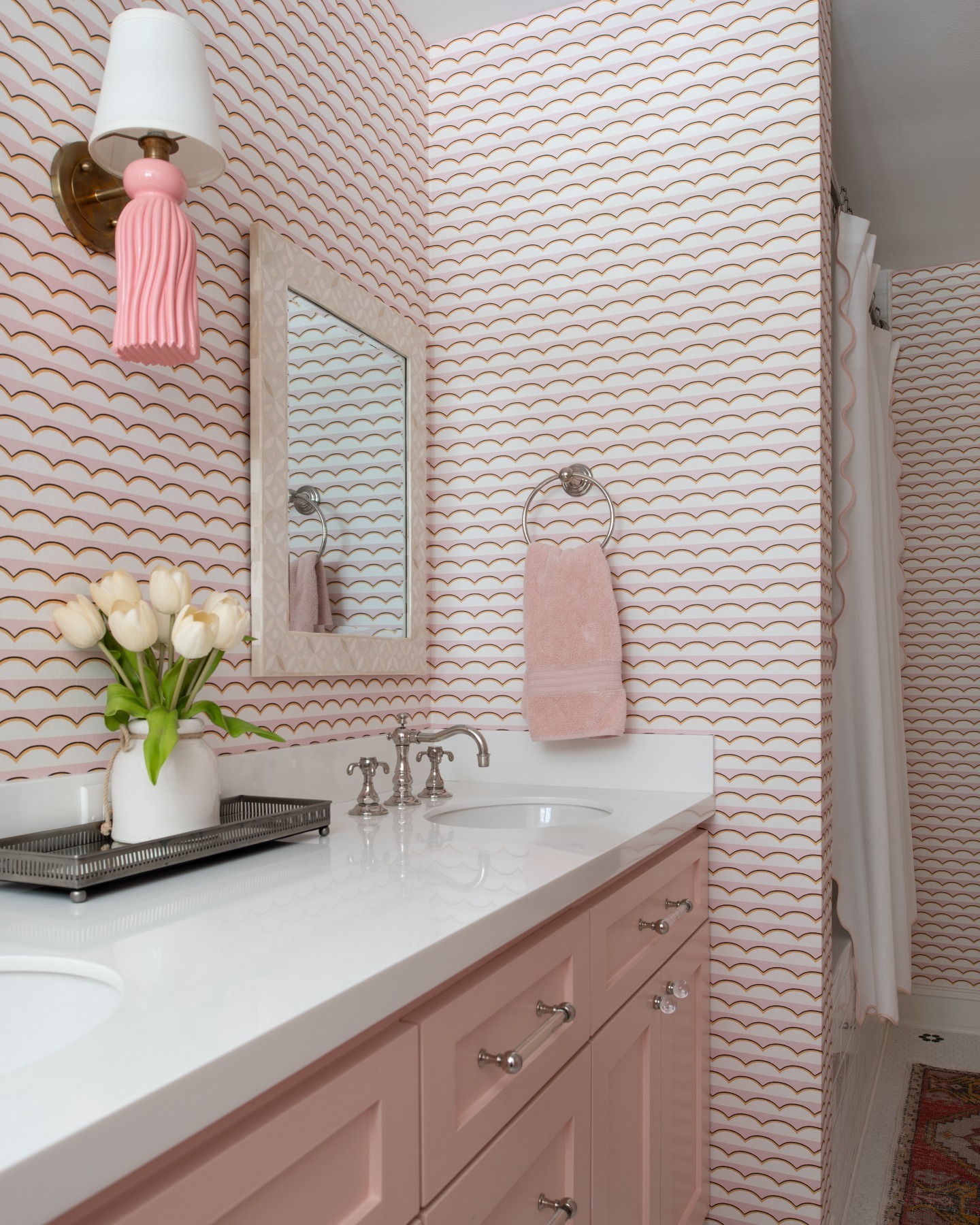 30. a Cascade Of Copper Ribbons and Geometric White Tiles